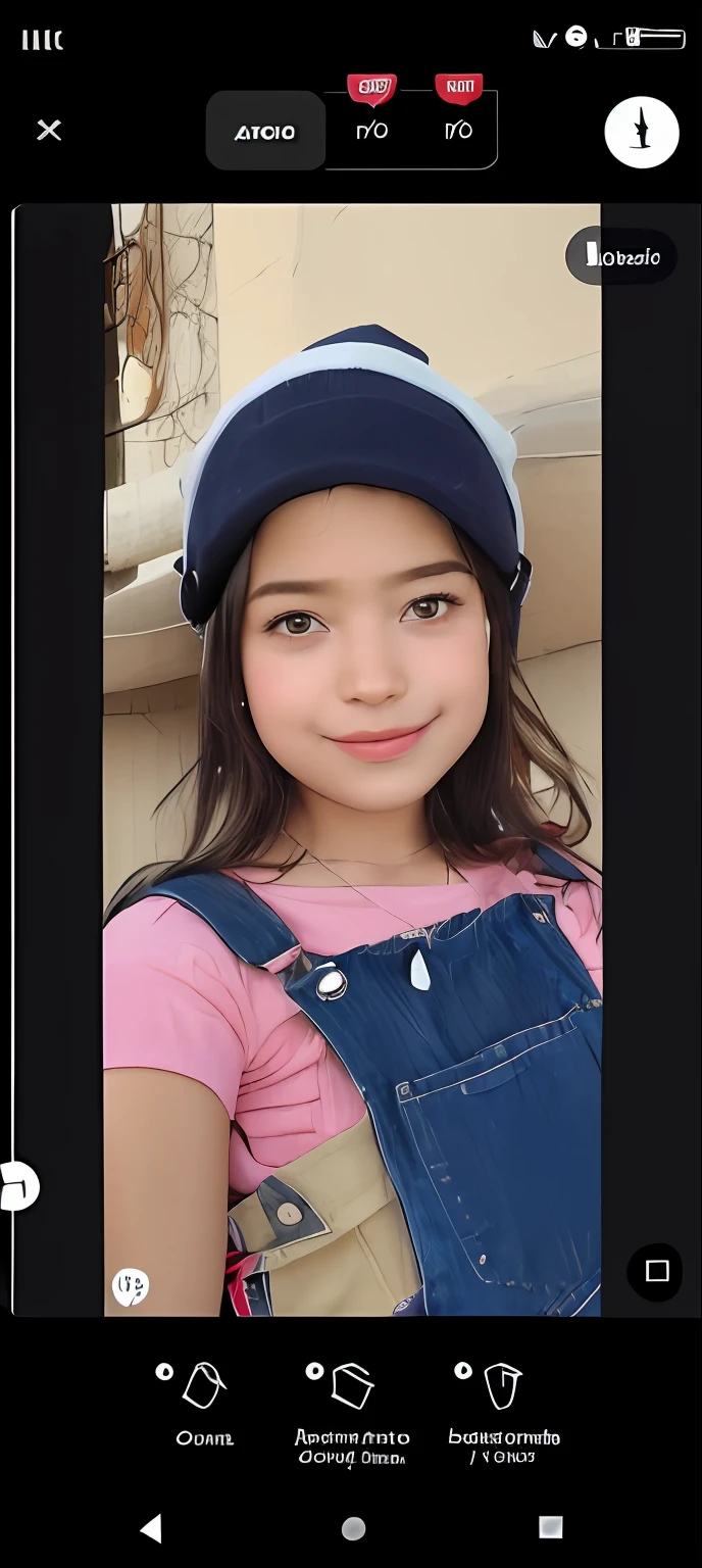 a closeup of a  wearing overalls and hat, wearing a chocker and cute hat, 🤤 retrato da menina, foto da menina, katelynn mini estilo bonito, wearing a cute hat, menina jovem bonito, Alanis Guillen, it's wearing a cute little hat, retrato frontal de uma menina, 4 anos de idade, wearing several pendants