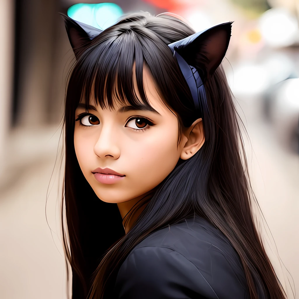 1girl, cabelo preto, segurando o animal, olhando para o espectador, olhos pretos, segurando o gato, fundo simples, boca coberta, parte superior do corpo,