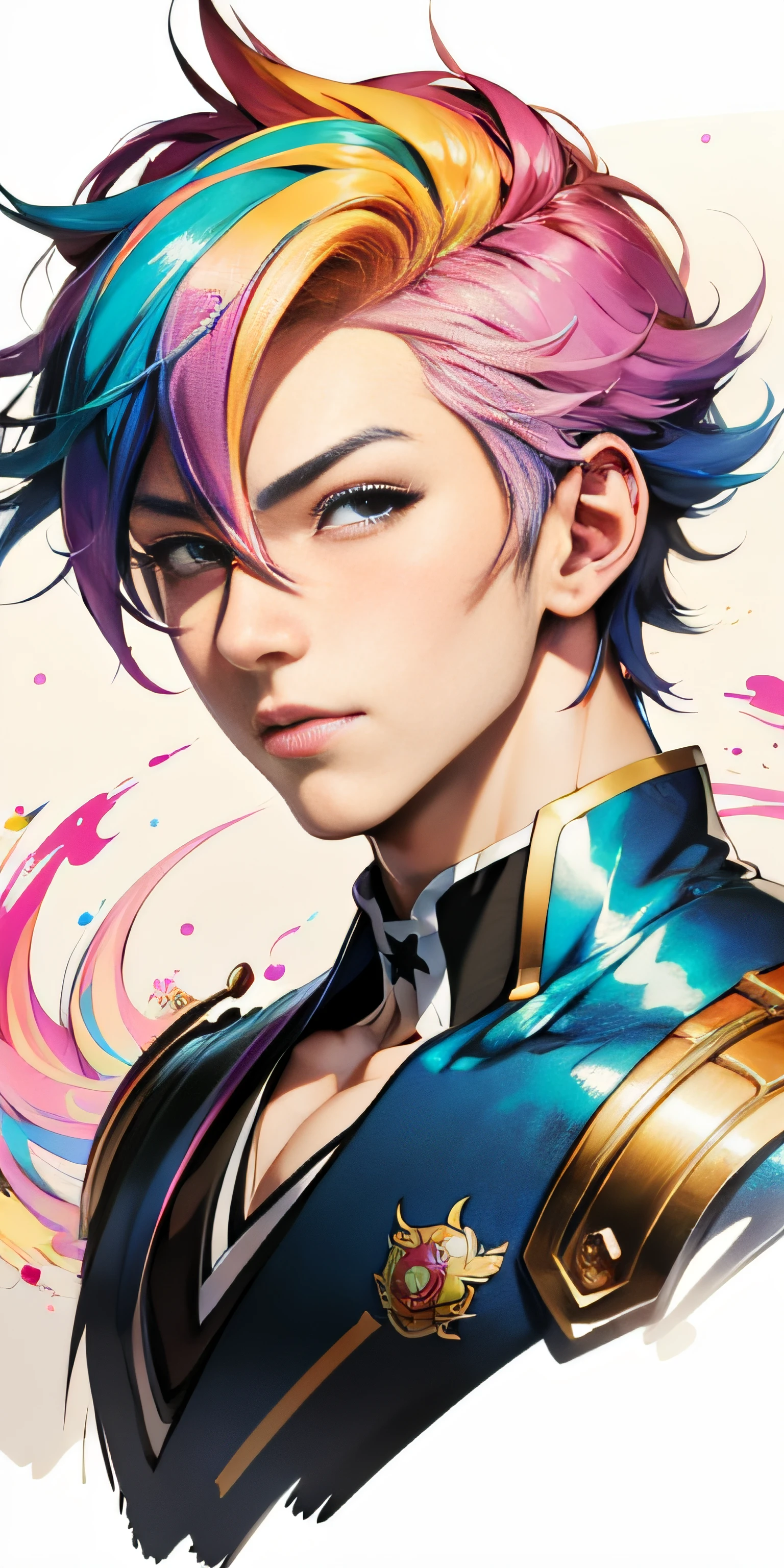 masterpiece, anime boy with detailed eyes, colorful hair and a colorful dress, rossdraws pastel vibrant, rossdraws cartoon vibrant, anime style 4 k, beautiful anime portrait, artgerm colorful, dream artgerm, beautiful anime boy, anime styled digital art, anime art wallpaper 4k, anime art wallpaper 4 k, digital anime art, extremely detailed artgerm