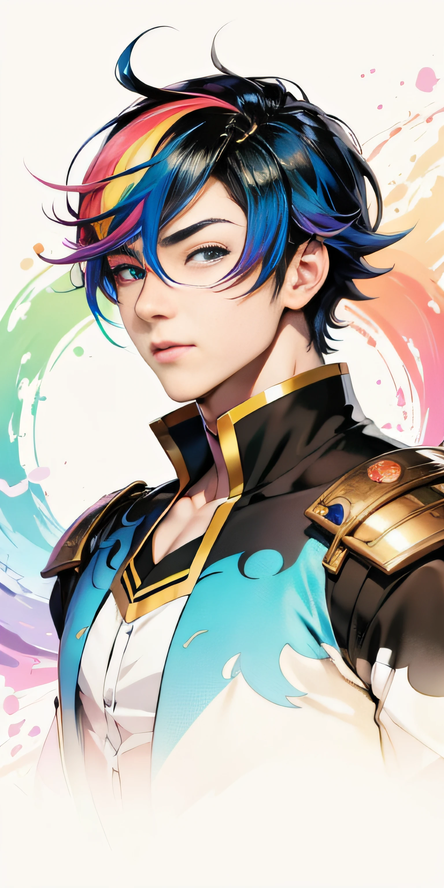 masterpiece, anime boy with detailed eyes, colorful hair and a colorful dress, rossdraws pastel vibrant, rossdraws cartoon vibrant, anime style 4 k, beautiful anime portrait, artgerm colorful, dream artgerm, beautiful anime boy, anime styled digital art, anime art wallpaper 4k, anime art wallpaper 4 k, digital anime art, extremely detailed artgerm