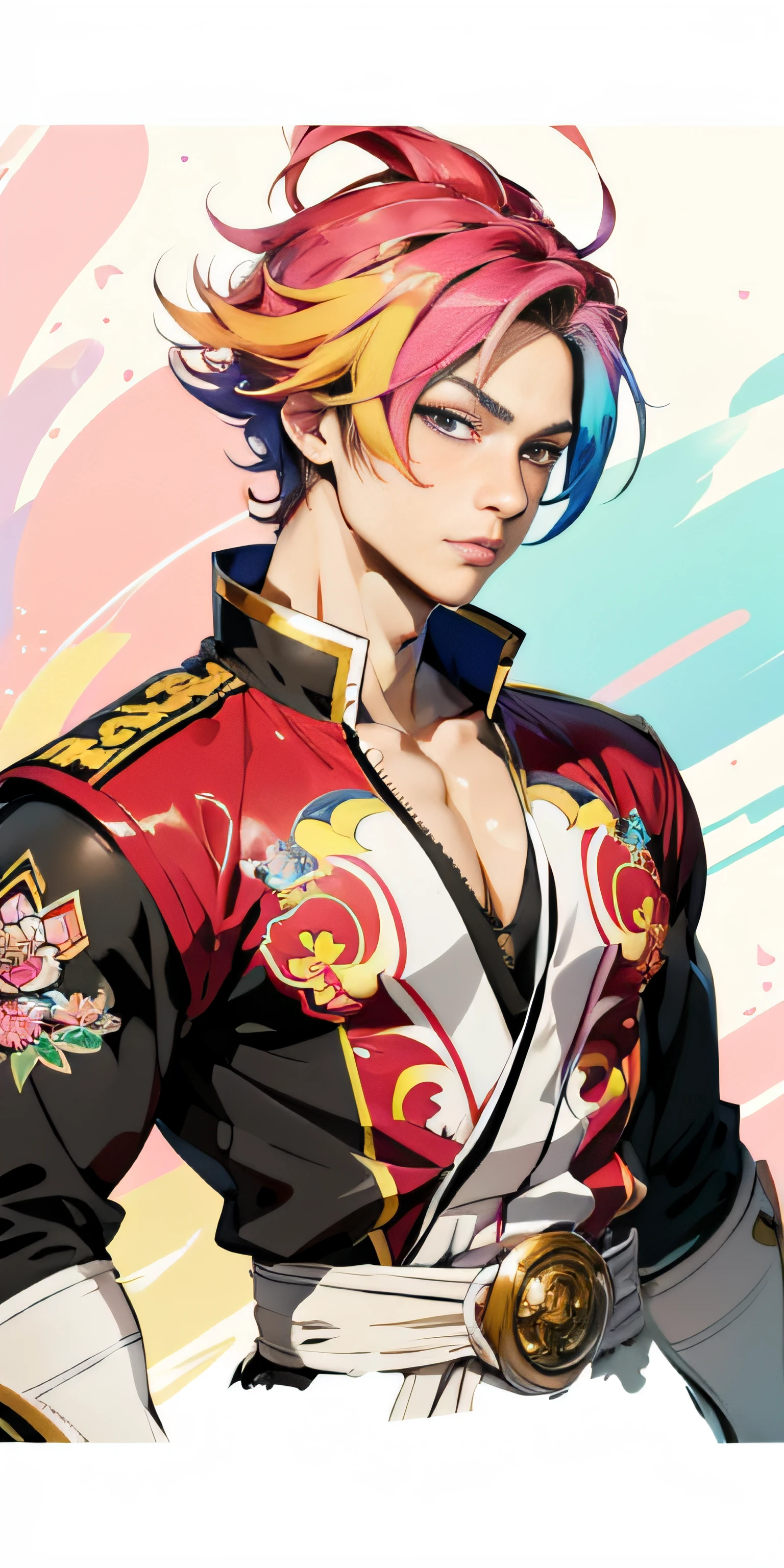 masterpiece, anime boy with detailed eyes, colorful hair and a colorful dress, rossdraws pastel vibrant, rossdraws cartoon vibrant, anime style 4 k, beautiful anime portrait, artgerm colorful, dream artgerm, beautiful anime boy, anime styled digital art, anime art wallpaper 4k, anime art wallpaper 4 k, digital anime art, extremely detailed artgerm