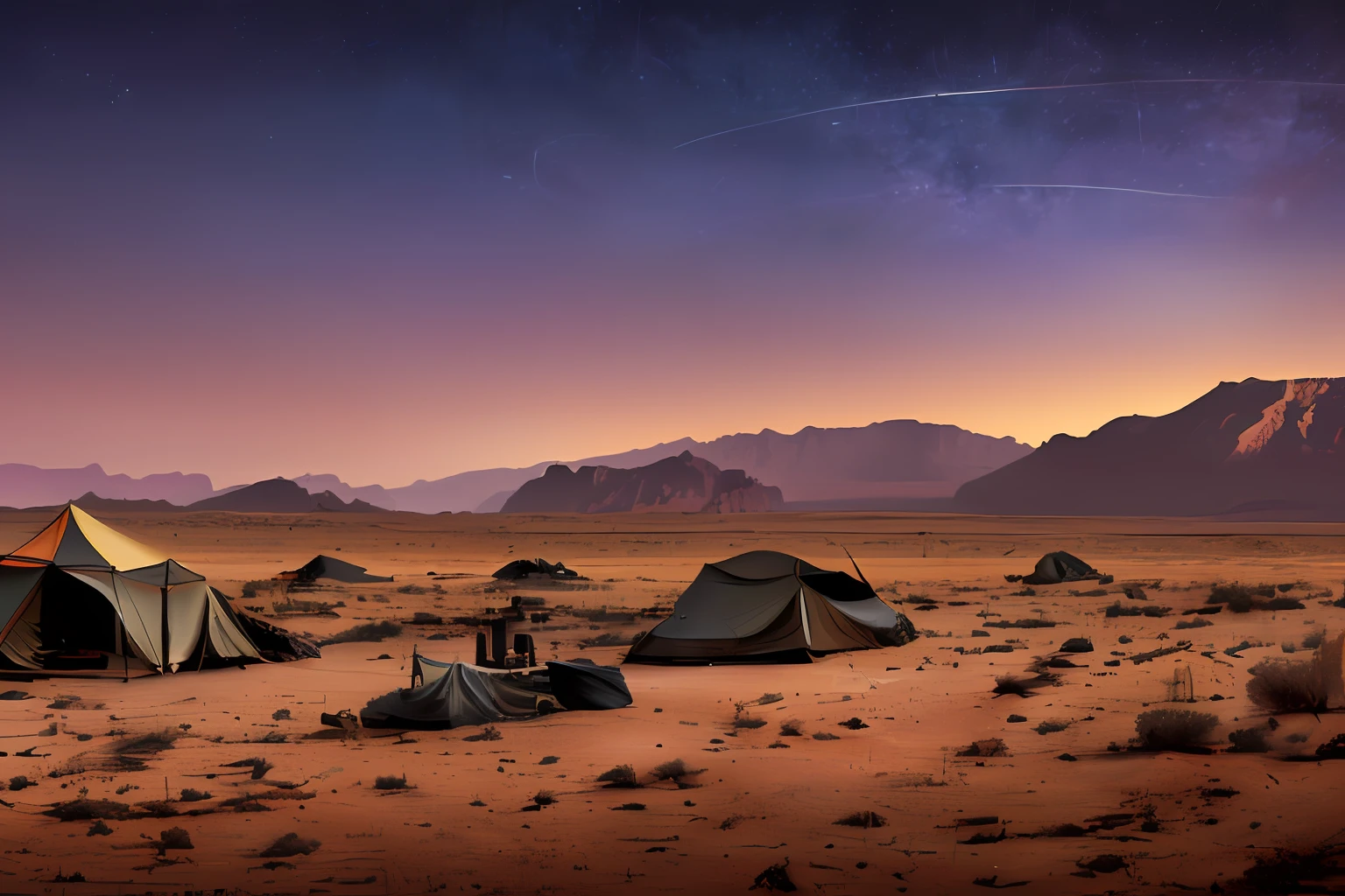 bivouac,A desert,Sci-Fi Sky,the night