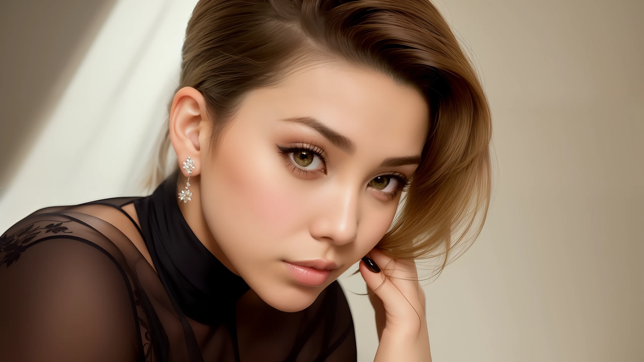 portrait photo of Jordyn beautiful woman hair stuck updoep beauty salon sitting in salon (obra-prima) (melhor qualidade) (detalhado) (8k) (HDR) (papel de parede) (cinematic lighthing) (foco nítido) (intrincado)