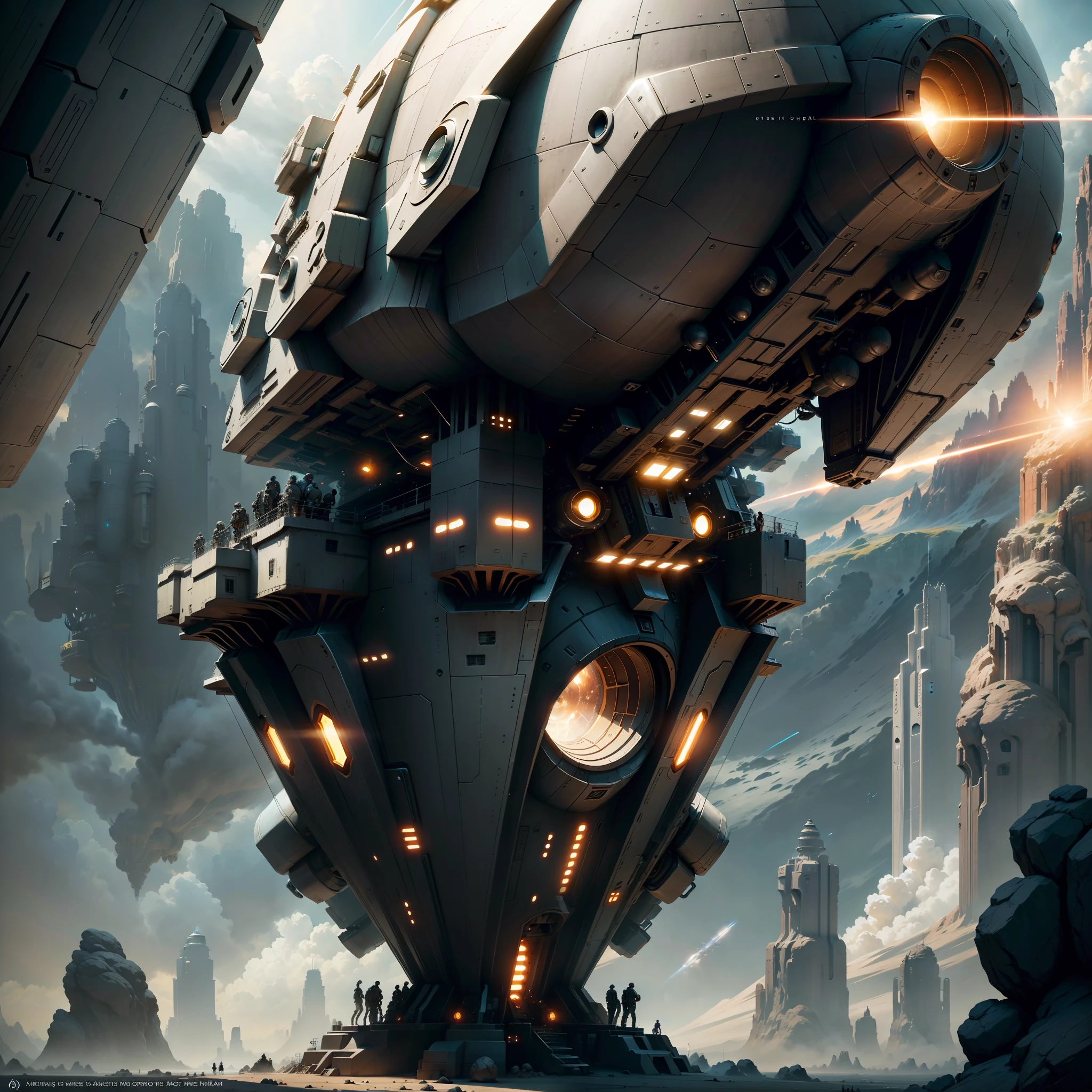 a futuristic space ship lifting off from the earth as a small
group of people watch, 4k textures, hdr, intricate, highly detailed, sharp focus, cinematic look, hyperdetailed startling
stories, cover art, illustration