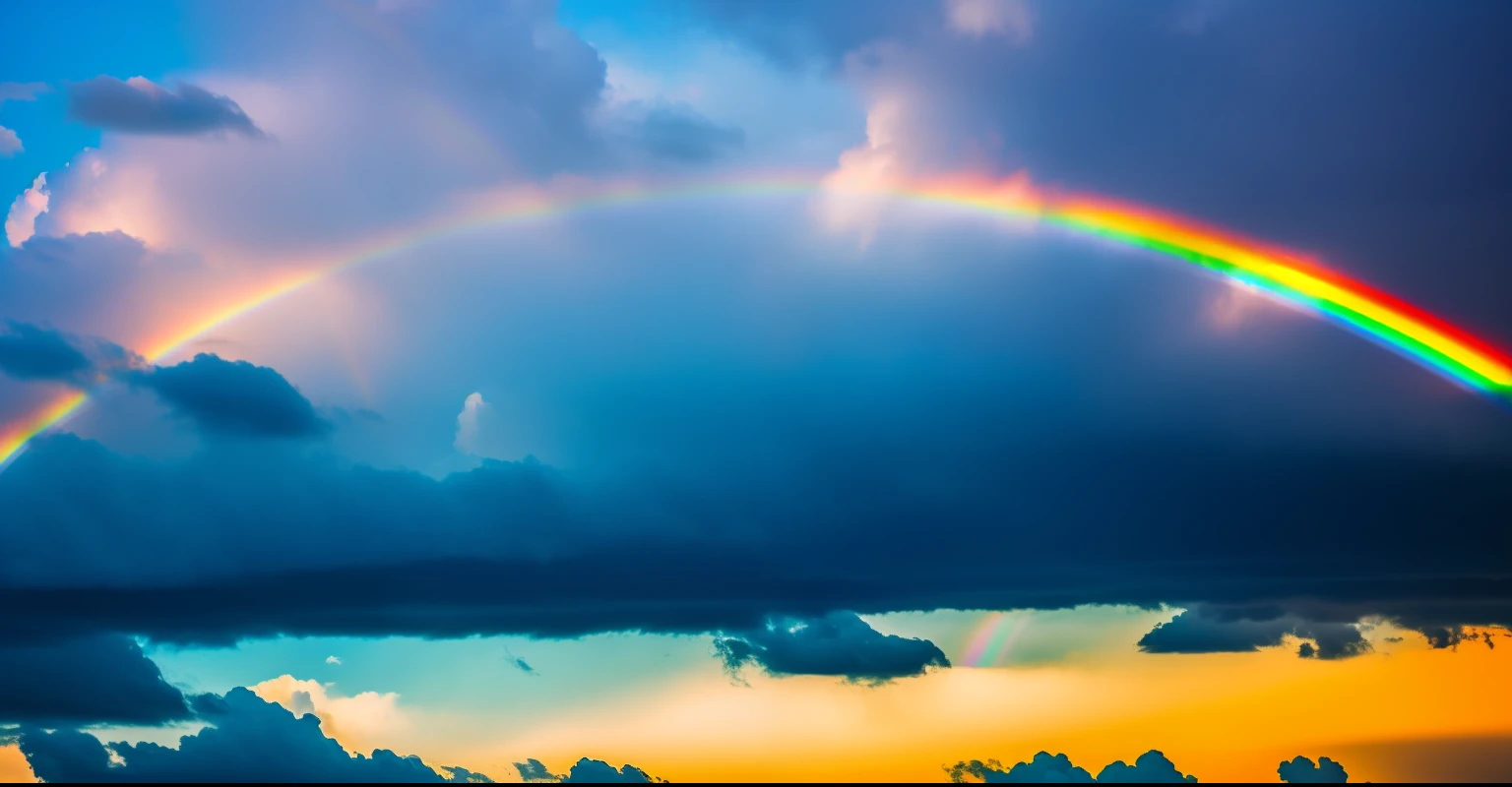 clouded skies, rainbowart