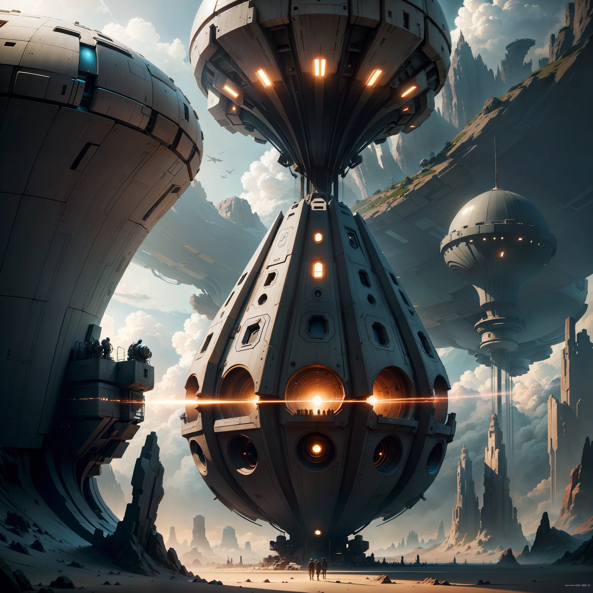 a futuristic space ship lifting off from the earth as a small 
group of people watch, 4k textures, hdr, intricate, highly detailed, sharp focus, cinematic look, hyperdetailed startling 
stories, cover art, illustration