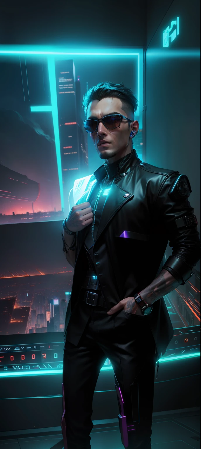 Change background Cyberpunk, 8k handsome guy with dog,glow effect