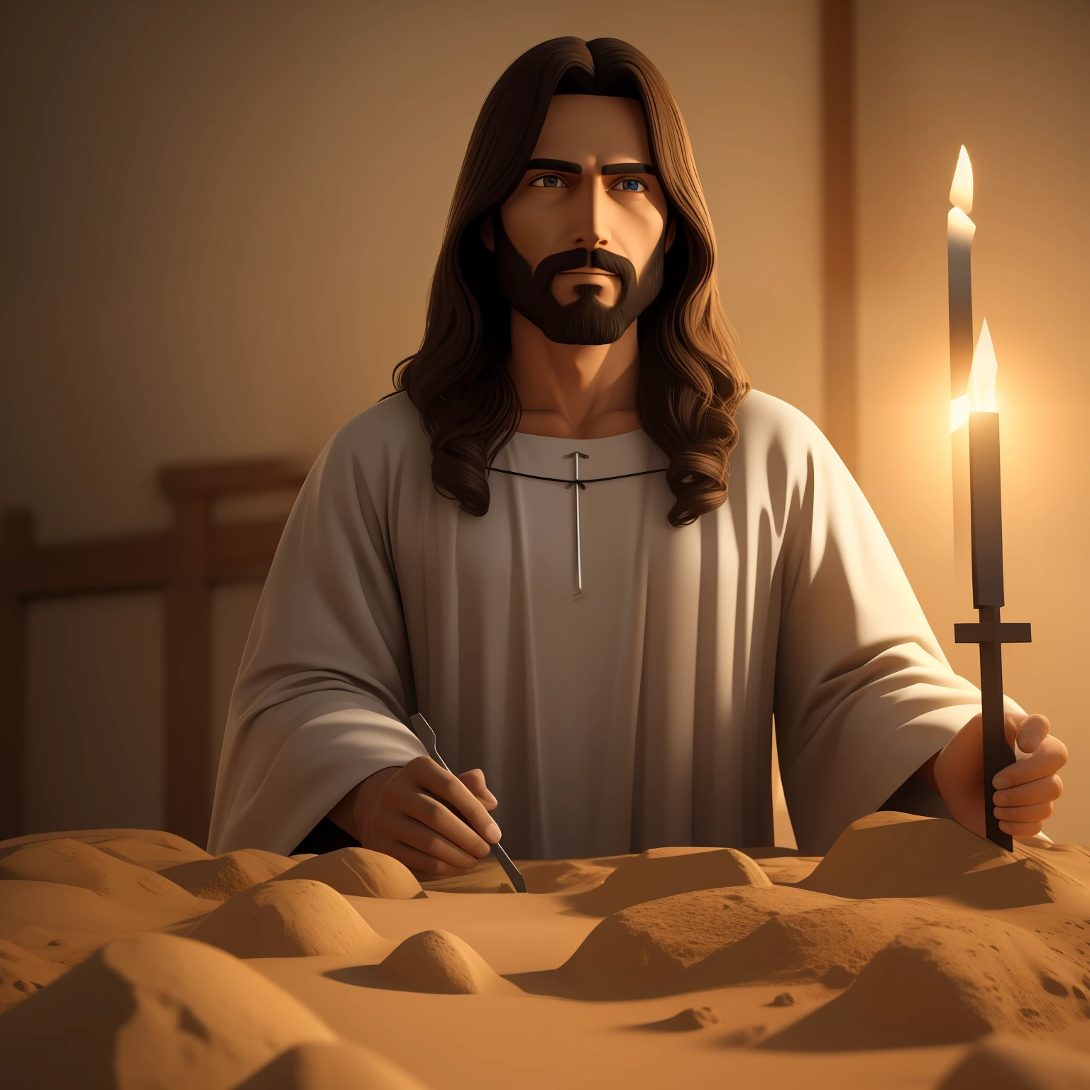 jesus, 3d, orando para pessoas de joelho em sua frente