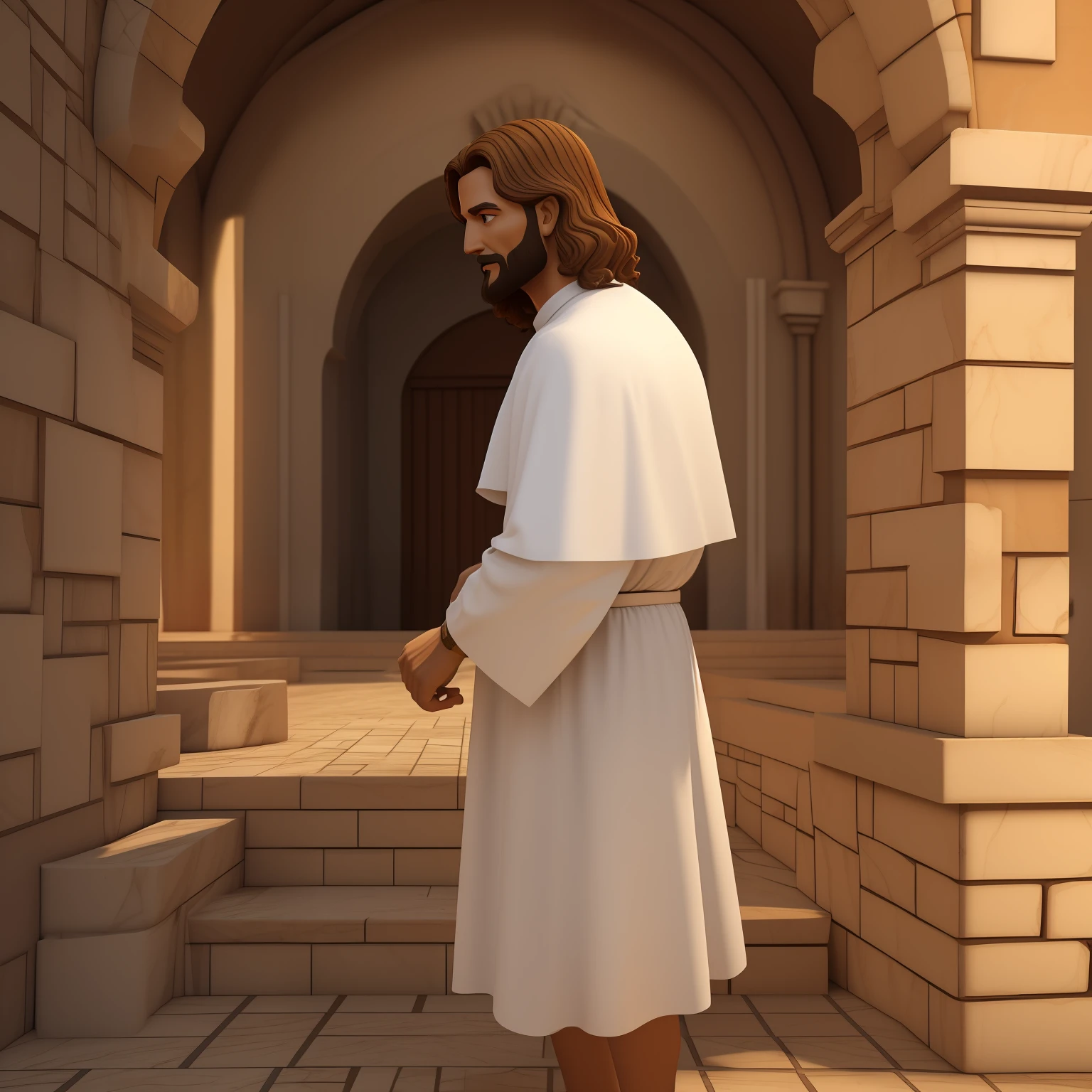 jesus, 3d, orando para pessoas de joelho em sua frente
