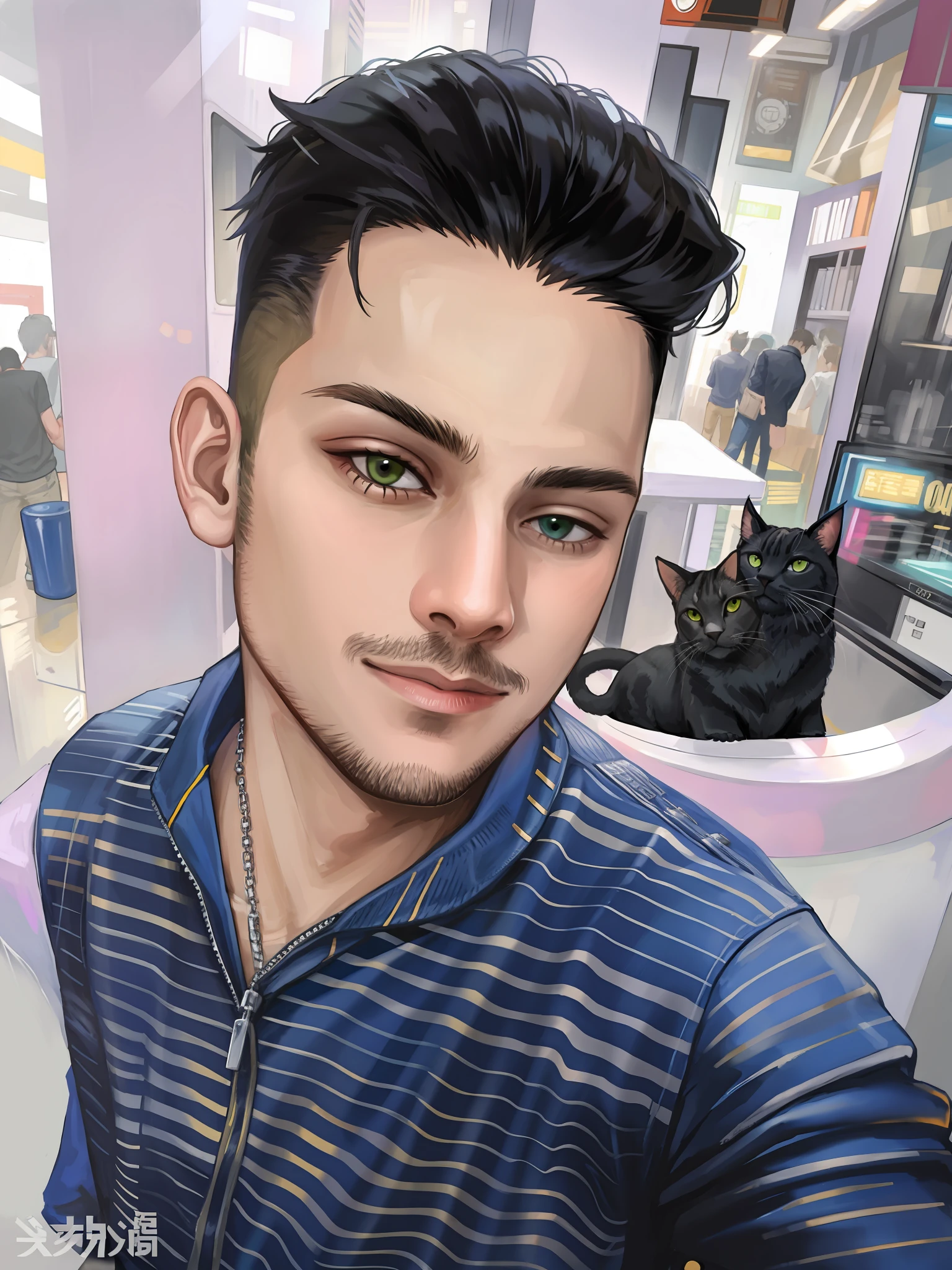 Cyberpunk handsome boy ultra realistic with cat,--v 4