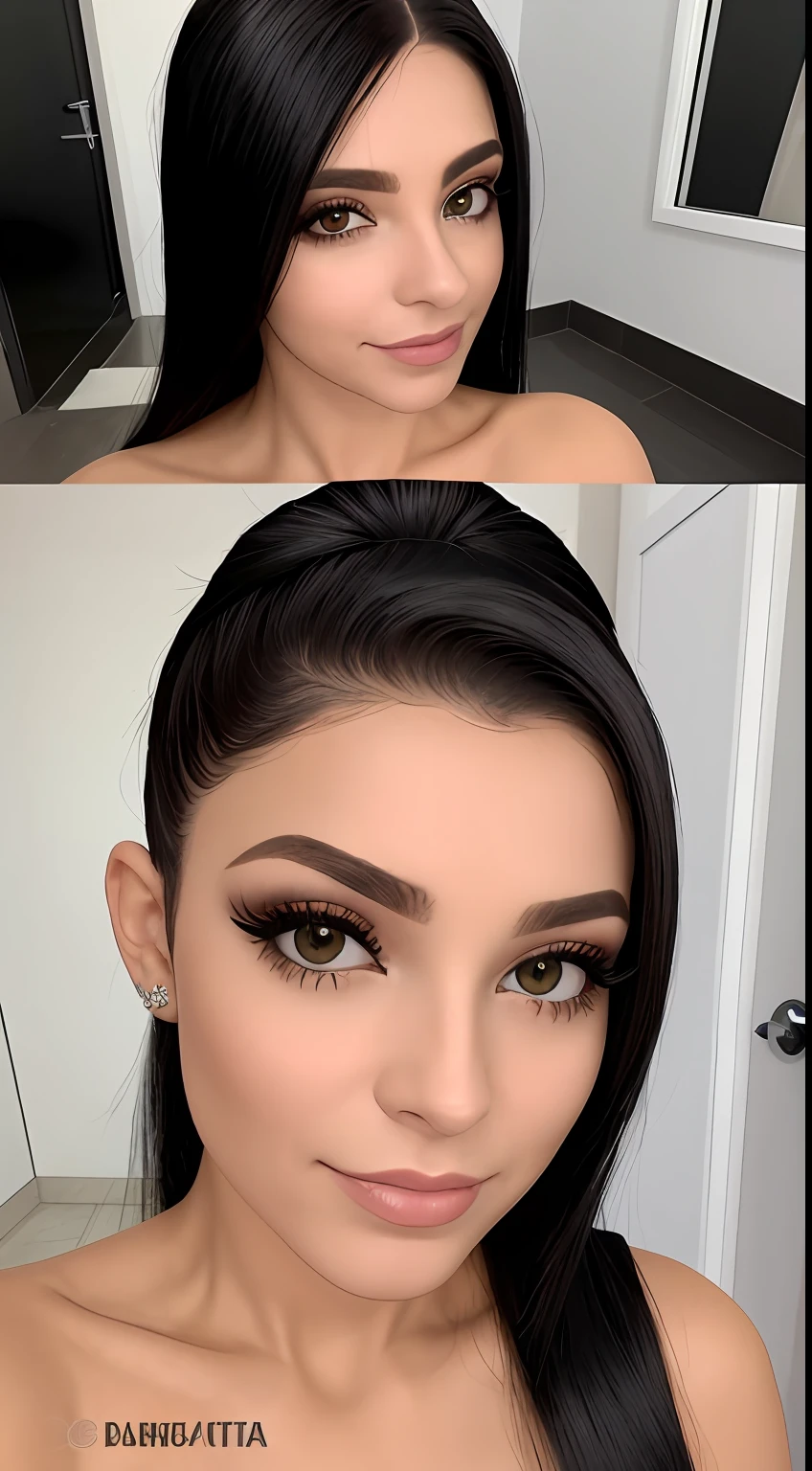 Garota cabelo branco, bikine preto , olhos verdes,hiper realista