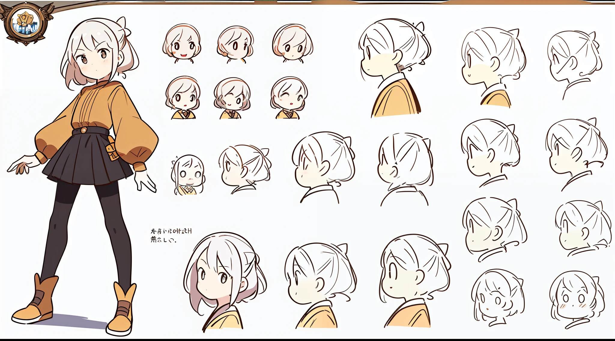 ((masterpiece)),(((best quality))),(character design sheet, same character, front, side, back), illustration, 1 girl, Random character, charturnbetalora, concept art, character concept art, character sketch, reference sheet, character sheet, (simple background, white background: 1.3)