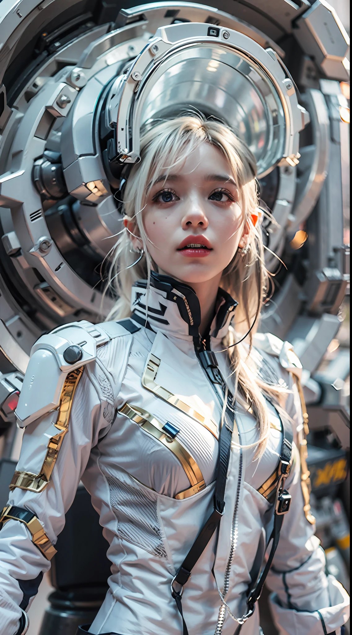 (((Masterpiece)))  (1girl) she is wearing white spiderman mech, hair short and white,, Bloodborne, Cyber punk style, Andy Warhol, Waterhouse, Andreas Rocha, Greg Rutkowski, Renato Mucillo, Shinkai Makoto, Photorealistic, Ultra photoreal, Hyperrealistic, Multiverse, Realistic CGI, Intricate details, Ambient occlusion, Atmospheric, Sharp focus, V-ray, Unreal engine, Octane render, Ray tracing, Rim lighting, Soft lighting, Full-Body Shot, Cinematic Still Shot, Sony alpha, Long exposure, Symmetrical, ISO12800, 8k --q 2 --ar 9:16 --v 5.1 7207 --s 2