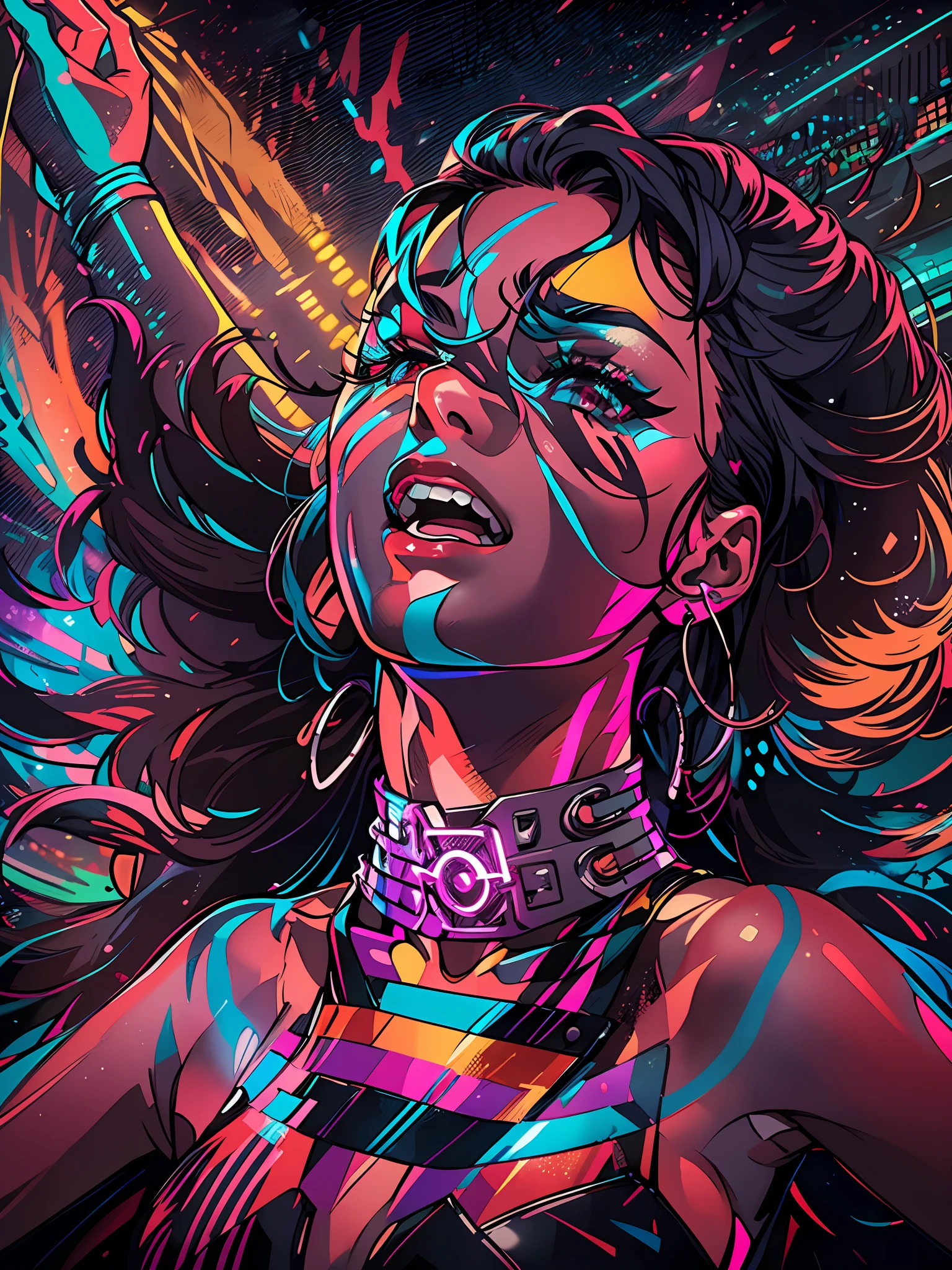 (moody, energetic, vibrant) night club scene, powerful dance moves, confident and fearless, party atmosphere, captivating lighting effects, bold and daring, no inhibitions, dynamic music, energetic crowd, unforgettable moments