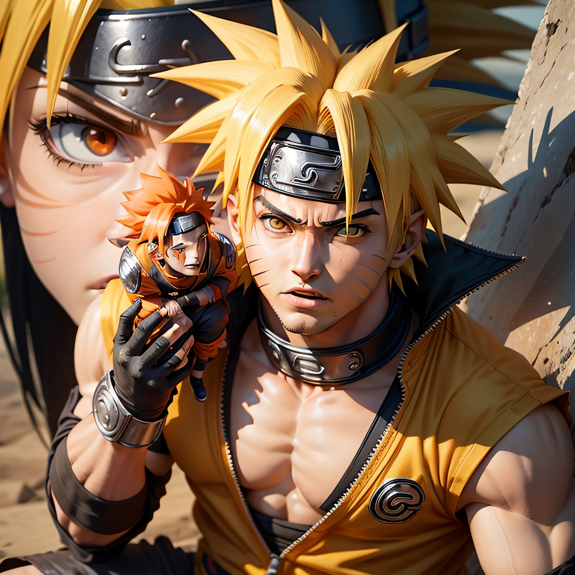 naruto dando um soco no rosto do goku