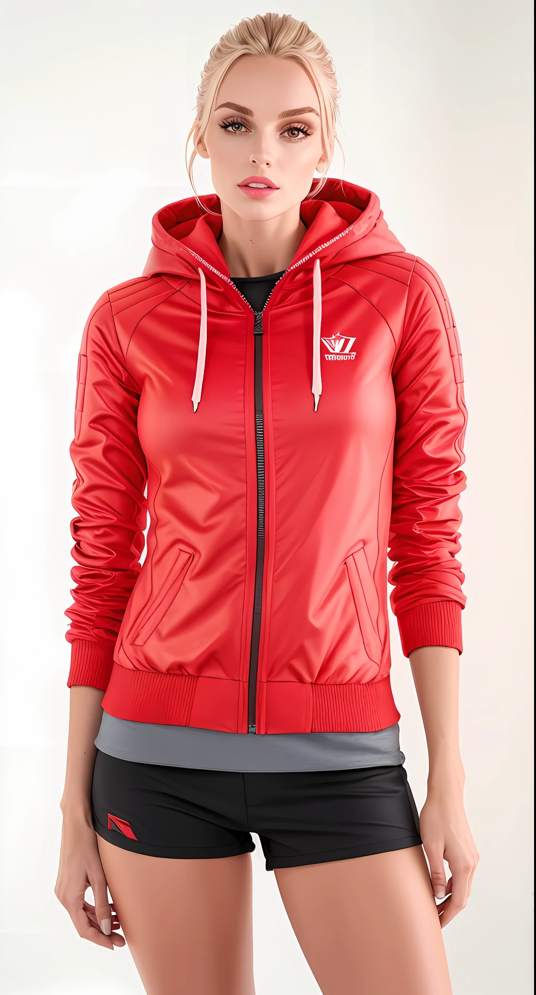 uma mulher de cabelos Brown de jaqueta vermelha e shorts pretos muito curto posando para uma Foto, usando um capuz escarlate, roupas esportivas vermelhas, delicioso, Capuz vermelho, usando um capuz vermelho, hot, roupas esportivas, Hoody, jaqueta vermelha legal, jaqueta vermelha, roupas esportivas, Ultra, stuning, vivid detail, vestindo jaqueta vermelha, encapuzado, Lina, F / 2 0, roupas esportivas FoFas