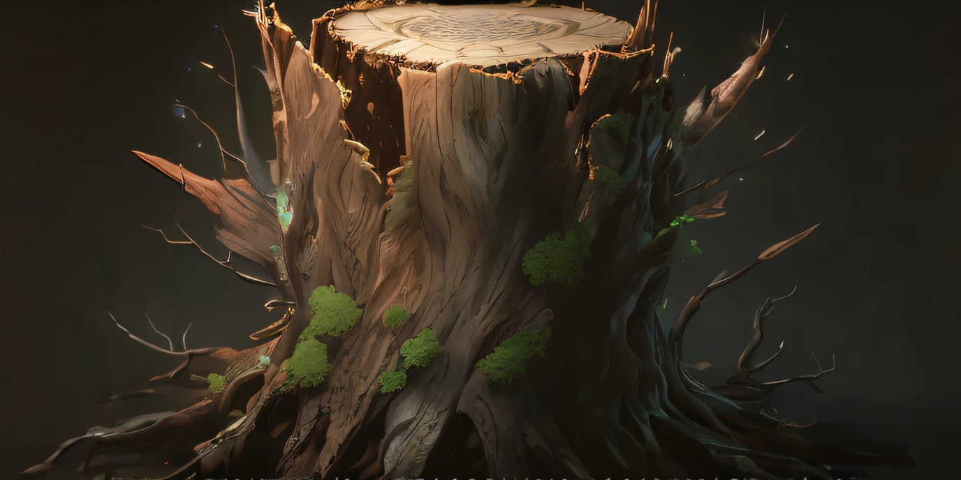 There is a tree stump with a candle on it, Mas, Treant, Arte conceitual 4K e hiper realismo, arte conceitual dota 2, Arte do Unreal Engine 5, arte conceitual realista, Arte conceitual da Riot Games, Unreal Engine Art 5, Unreal Engine 5 Detalhe, artista ambiMasal, arte conceitual hiperrealista, unreal engine render concept art, trending on polycount