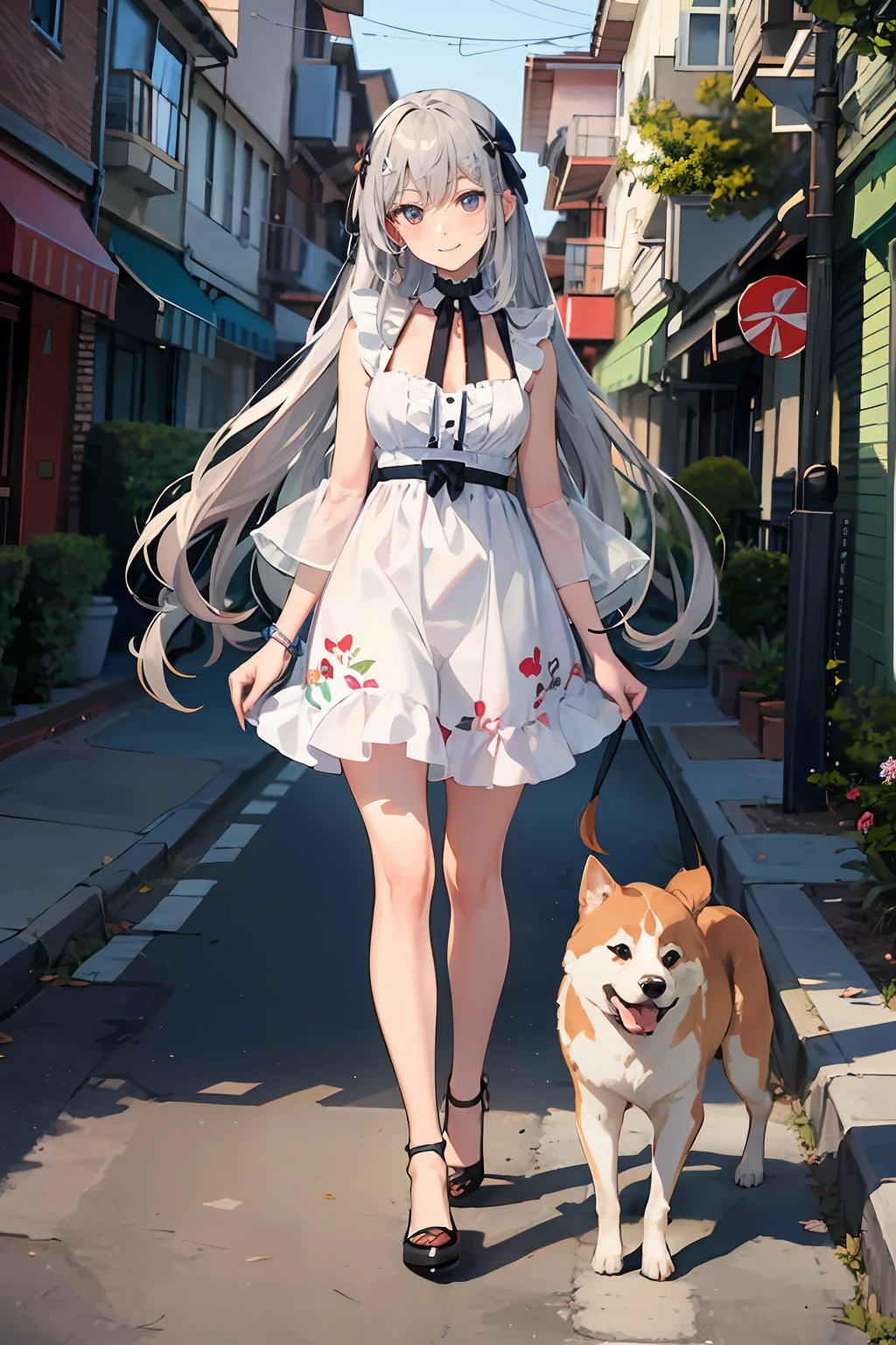 blash, smile, closed mouth, looking at the dog