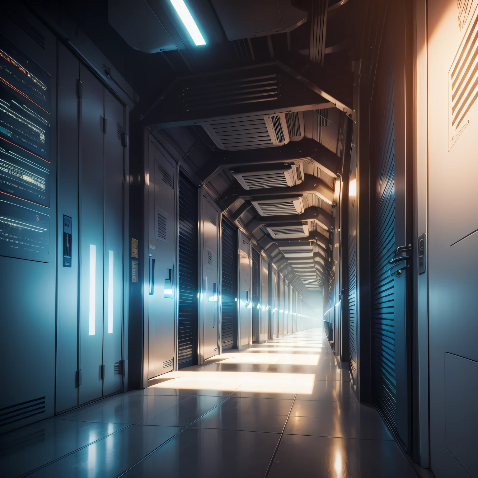 Cyberspace, a long corridor, storage grids, codes