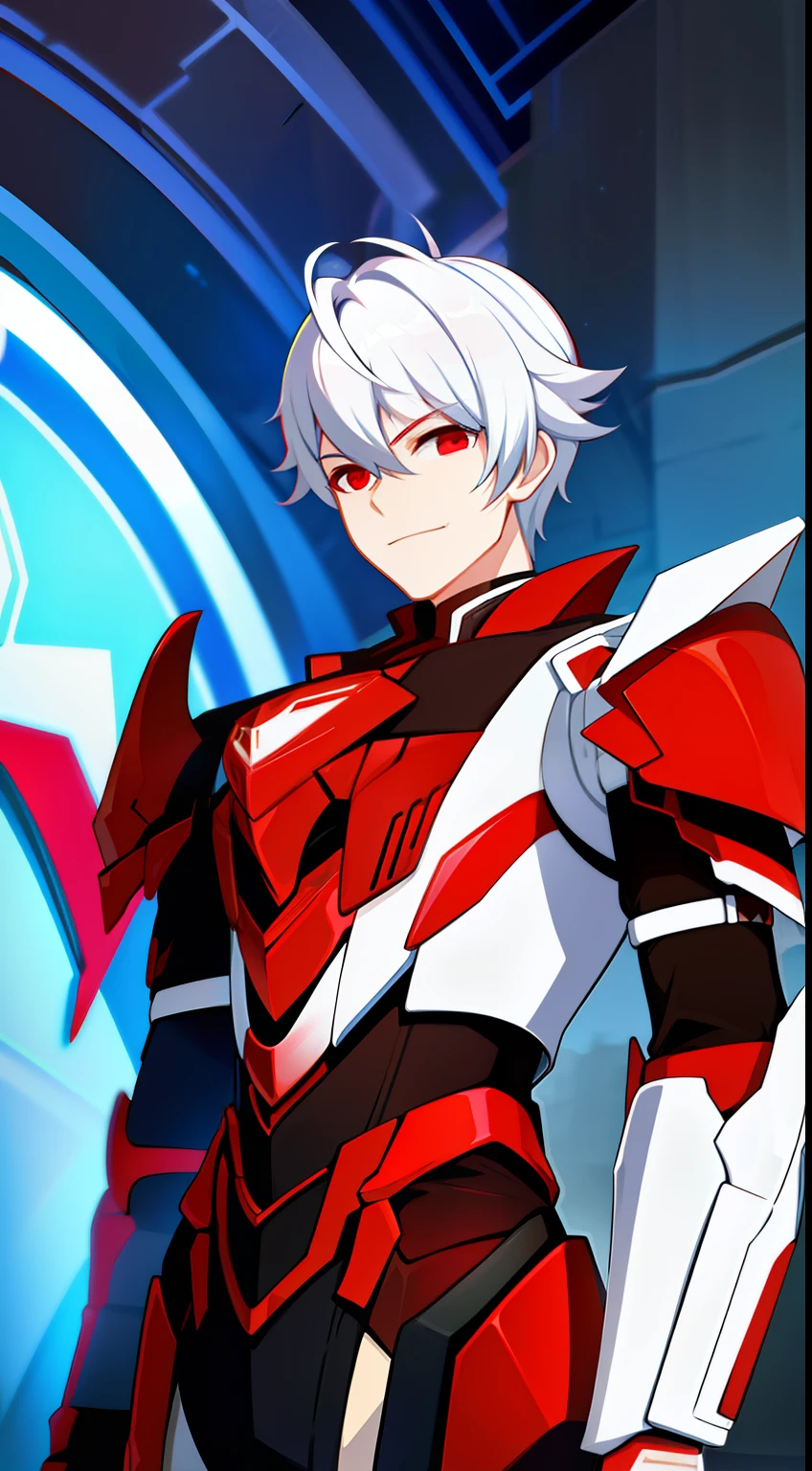 adult man, short white hair, red eyes, Deceptive armor, Starskrim, smirk, flying, Masterpiece, hiquality