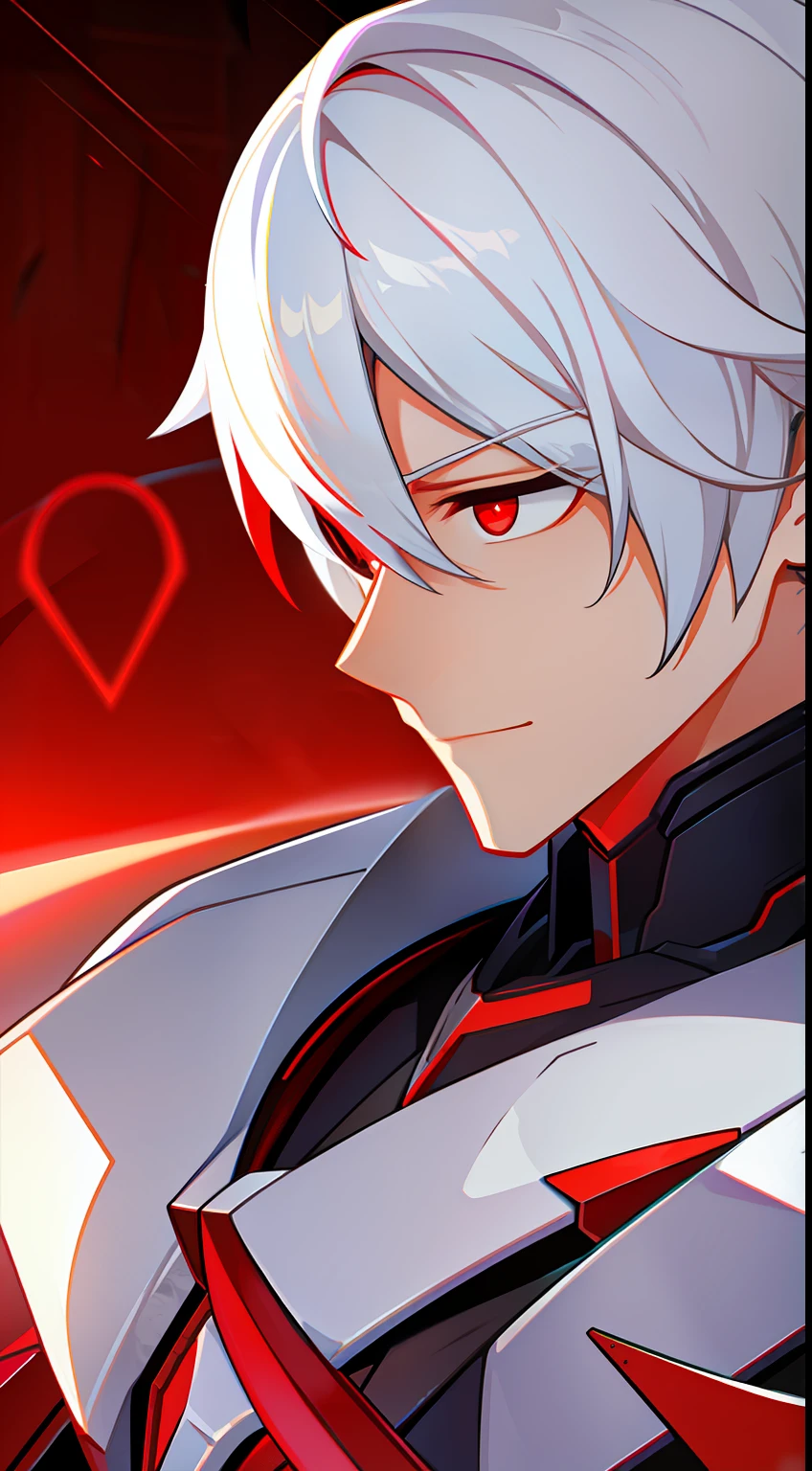 adult man, short white hair, red eyes, Deceptive armor, Starskrim, smirk, flying, Masterpiece, hiquality