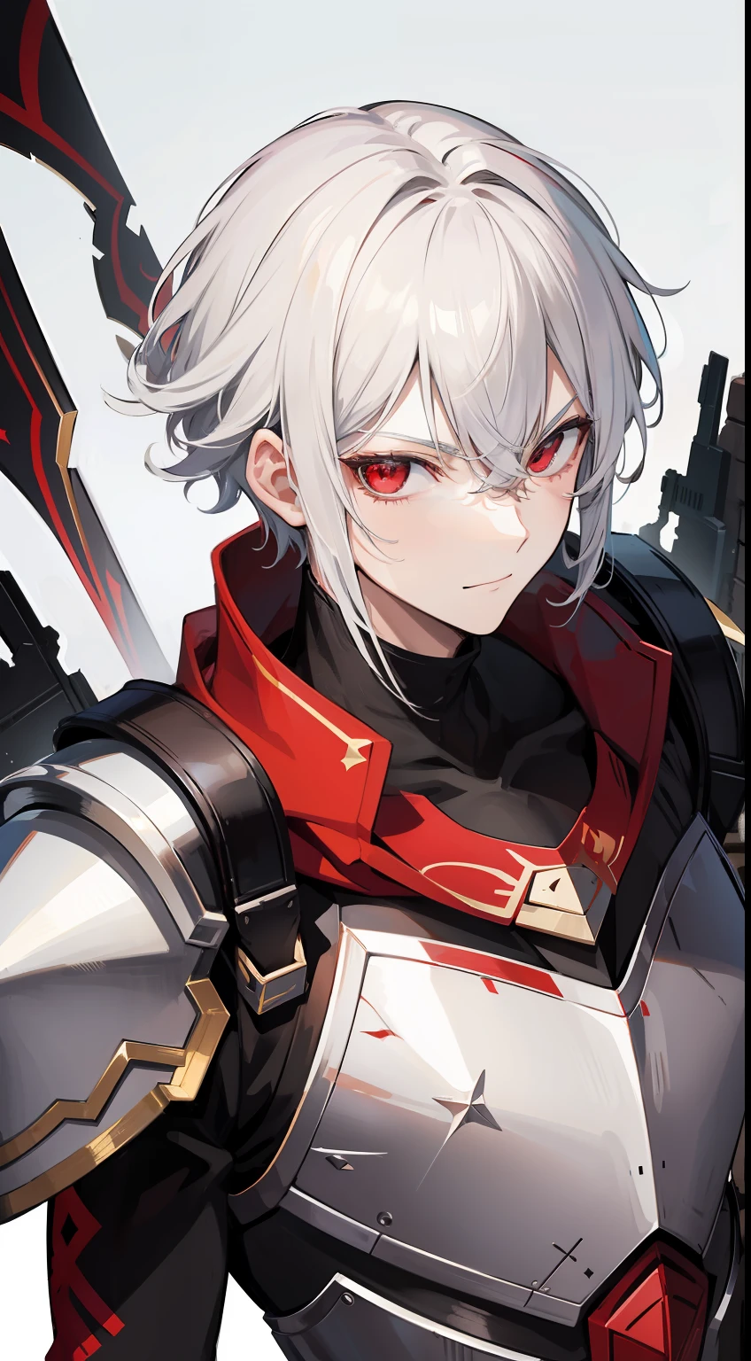 adult man, short white hair, red eyes, Deceptive armor, Starskrim, smirk, flying, Masterpiece, hiquality