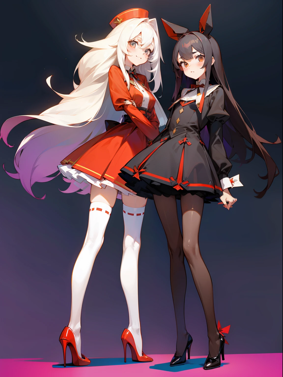 whaite hair，standing with legs apart，Stockings，is shy，high-heels