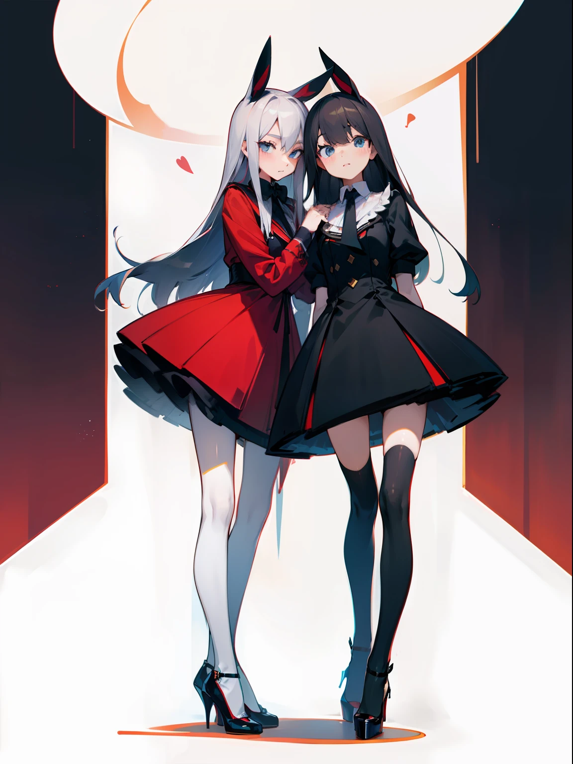 whaite hair,standing with legs apart,Stockings,is shy,high-heels