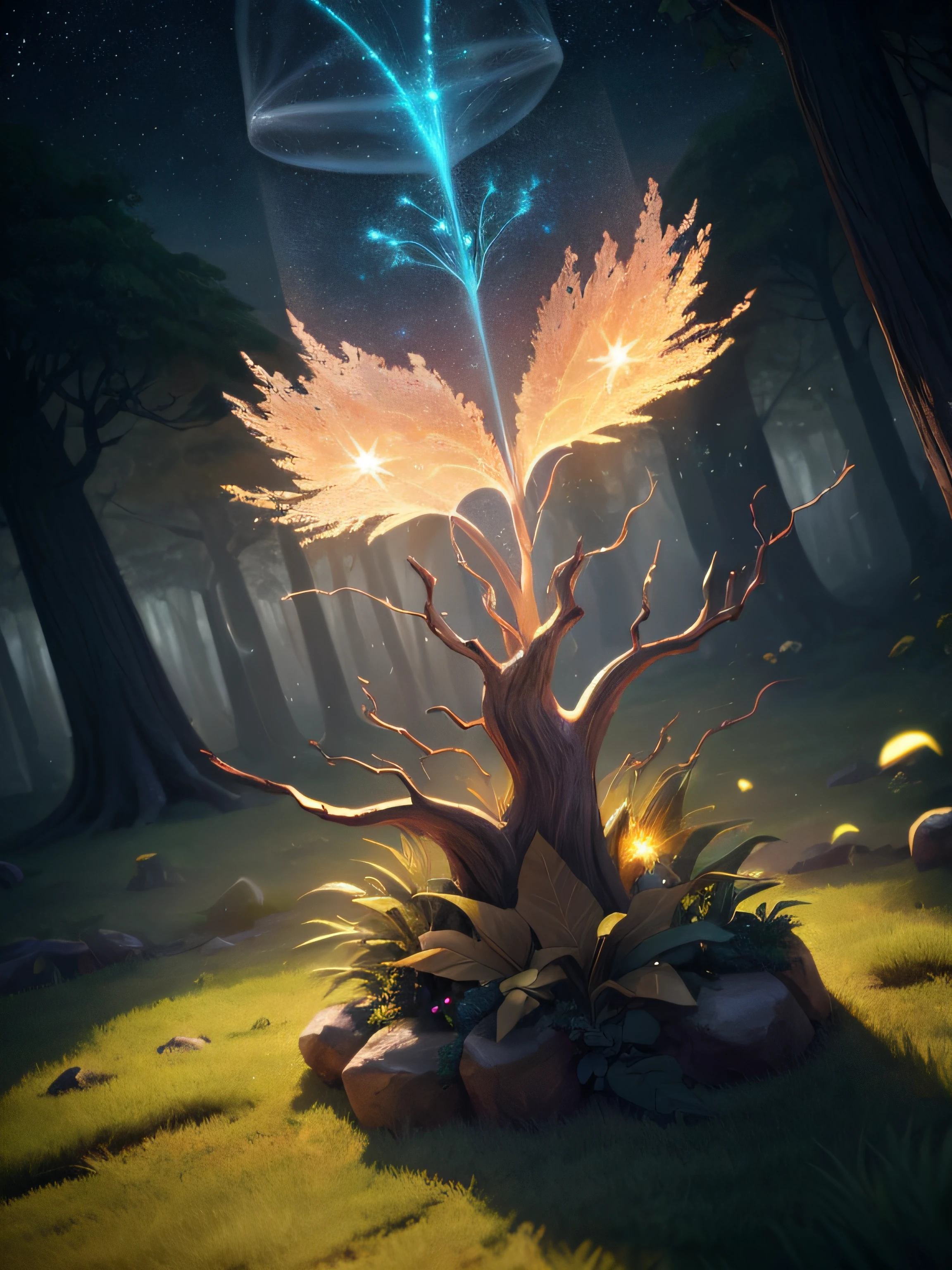 There is a tree with a star in the middle of it, concept art magical highlight, arte conceitual estilizada, arte fantasia behance, magical concept art, fantasy magical vegetation, arte de fantasia digital 2d, arte de fantasia digital 2d detalhada, magic tree, Unreal Engine Arte de fantasia, magic tree, estilo de arte de fantasia, fantasy tree, Pintura digital de fantasia, Vencedor do concurso Artstation
