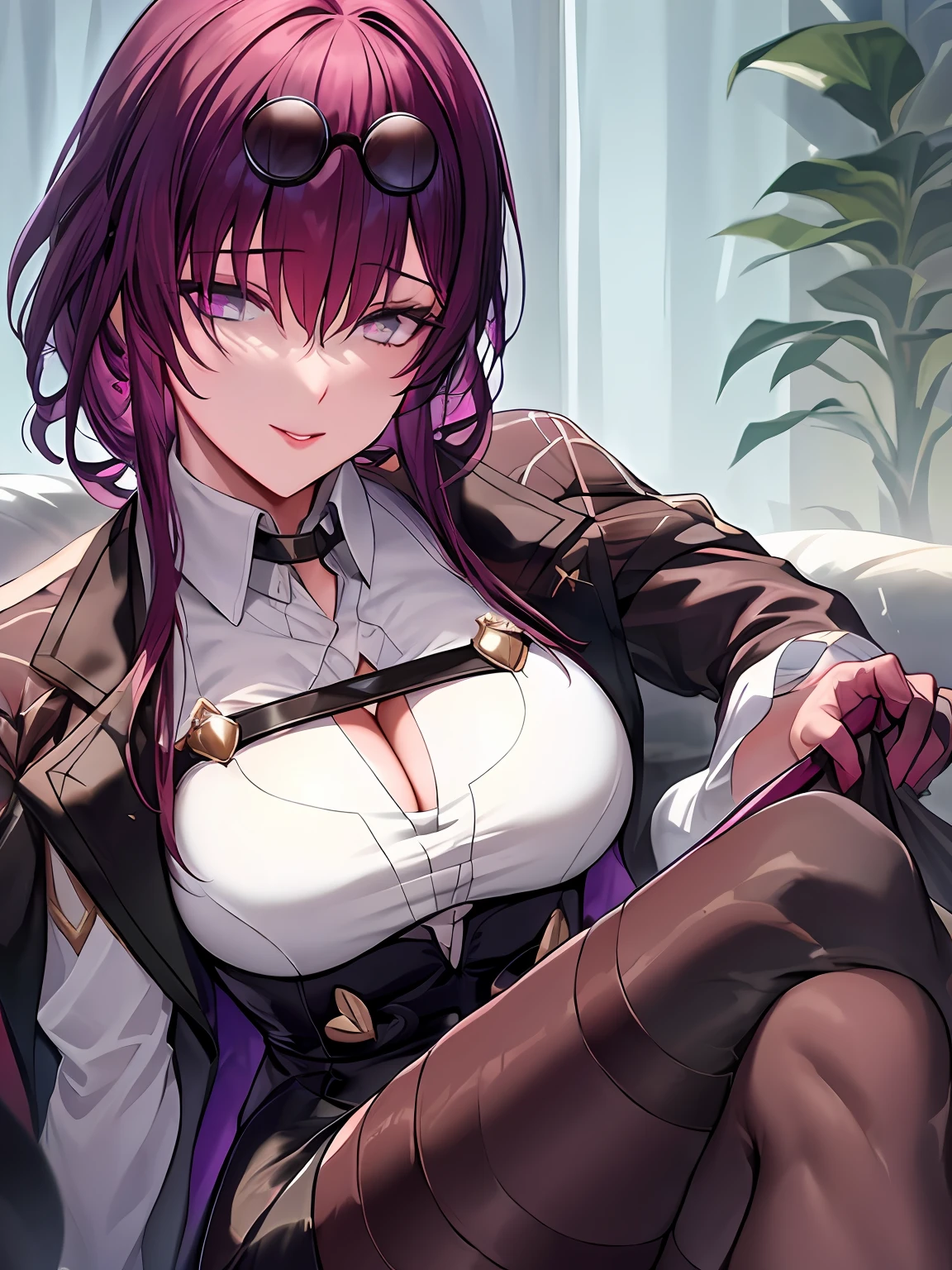 closeup cleavage， Close-up POV， KafkaHKS， 1girl， mature， a mature female，， looking at viewert， cinematic ligh， 8k， best qualtiy， tmasterpiece， hard lighting， amazing eye detail，full bodyesbian，blacksilk，Hosiery