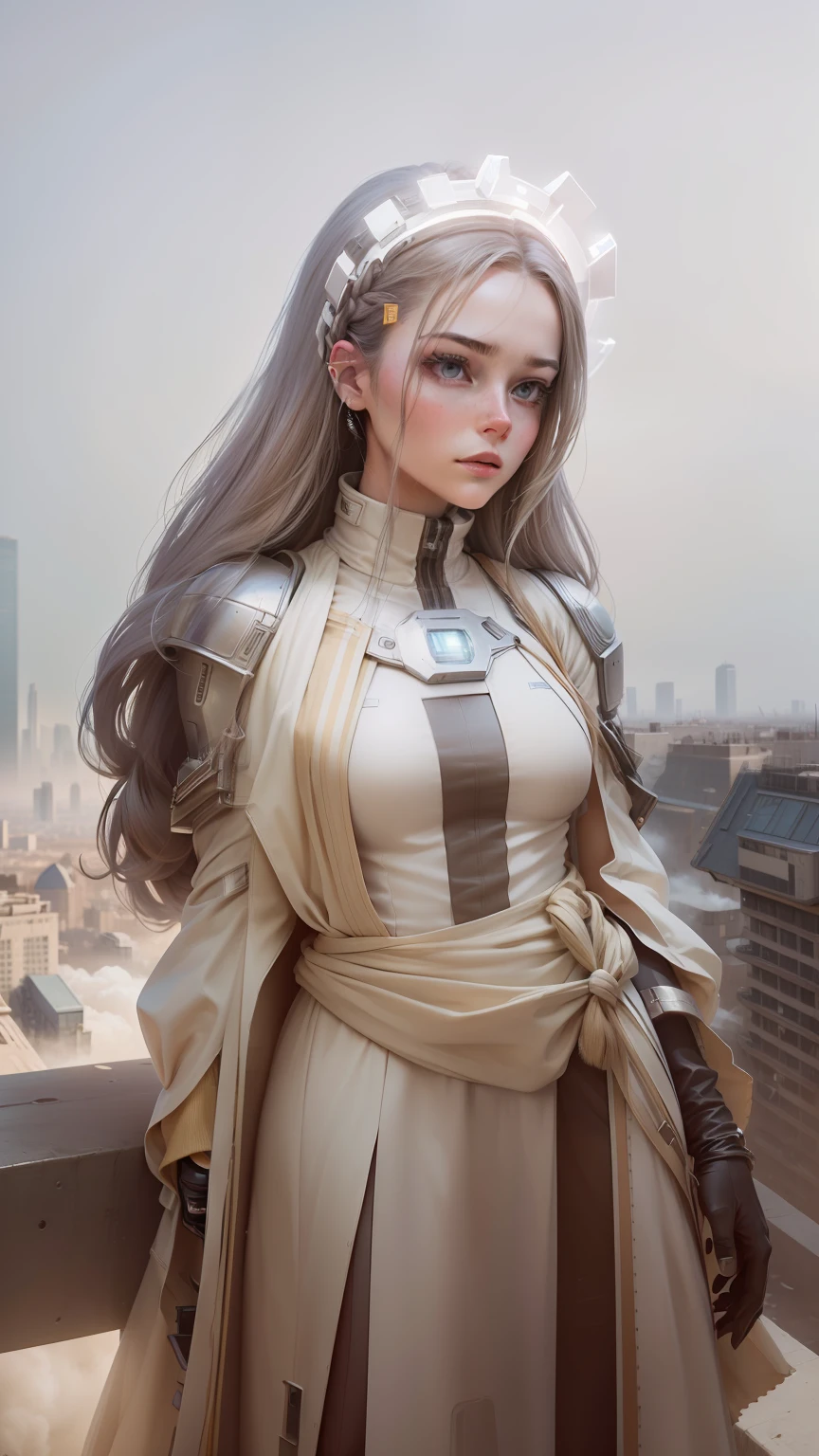 (full-body: 1.4) Portrait of an Android woman on the moon, 巨作, (Realism: 1.4), Best Quality, beautiful lighting, Braided hairstyle, Ray tracking, Space background, (extremely detailed background, Complex crowded background: 0.8), Earth in the background, Clear focus, volumetric fog, 8K UHD, dslr, highs quality, grain du film, photo realism, lomography, Inn (A huge city in the dystopia of the future), Viewed from below, translucent , (hdr: 1.2), March