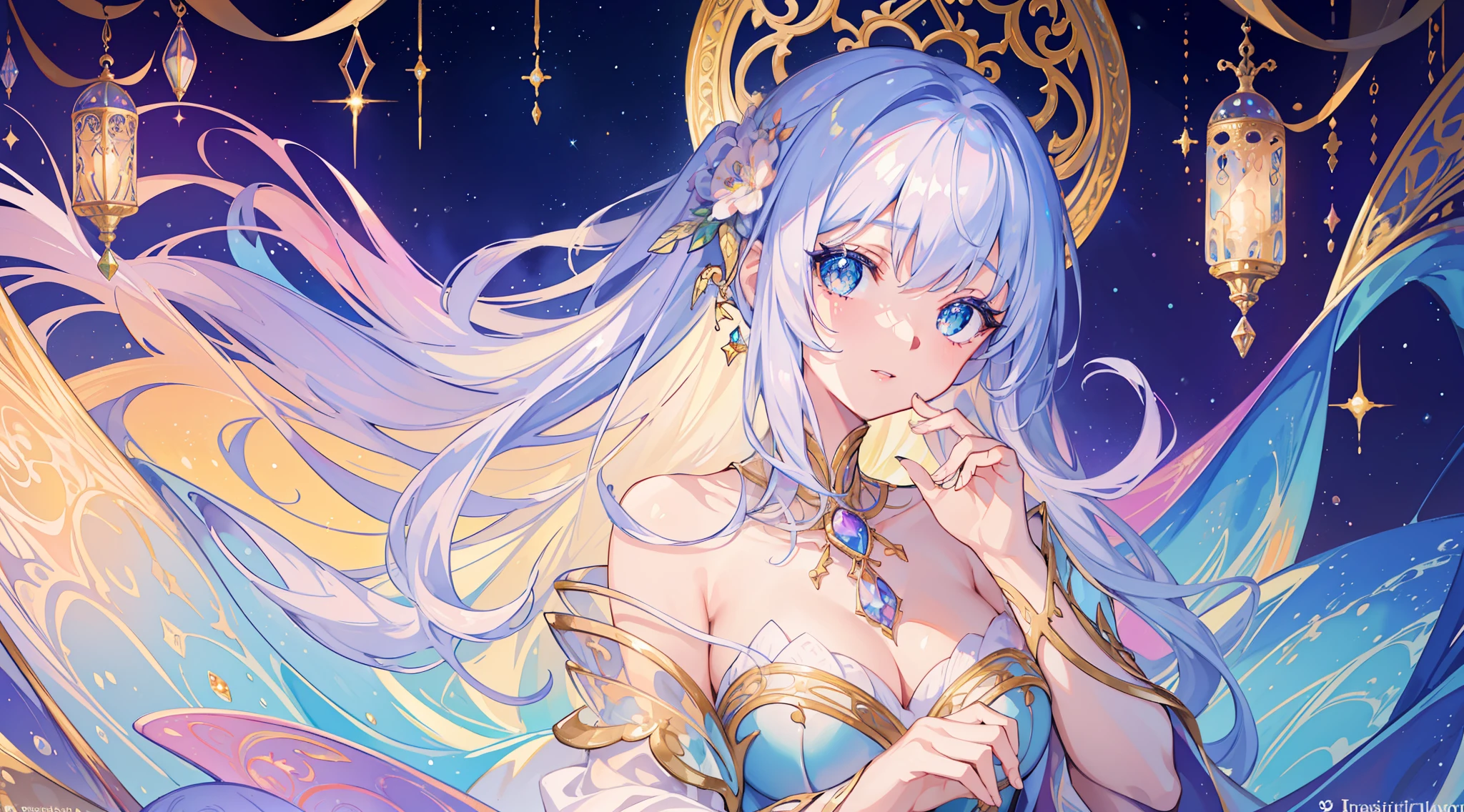 masterpiece, best quality, 8k resolution, sharp focus, intricate detail, beautiful girl, sparkling eyes, golden ratio face, otherworldly liquid, watercolor, ((pastel colors)), bright colors, whimsical, colorful, sharp focus, high resolution, fine detail, princess fantasy ballgown, ((round eyes)), iridescent bubbles, castle landscape in background