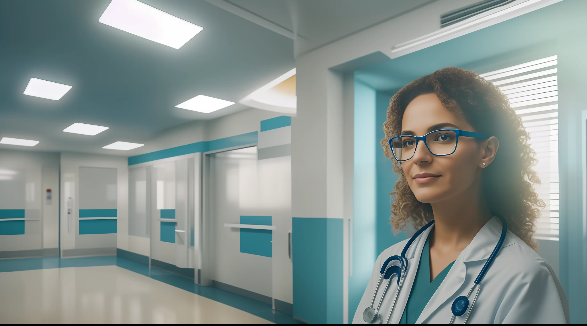 A portrait of a doctor women in hospital generated by AI that looks almost real.