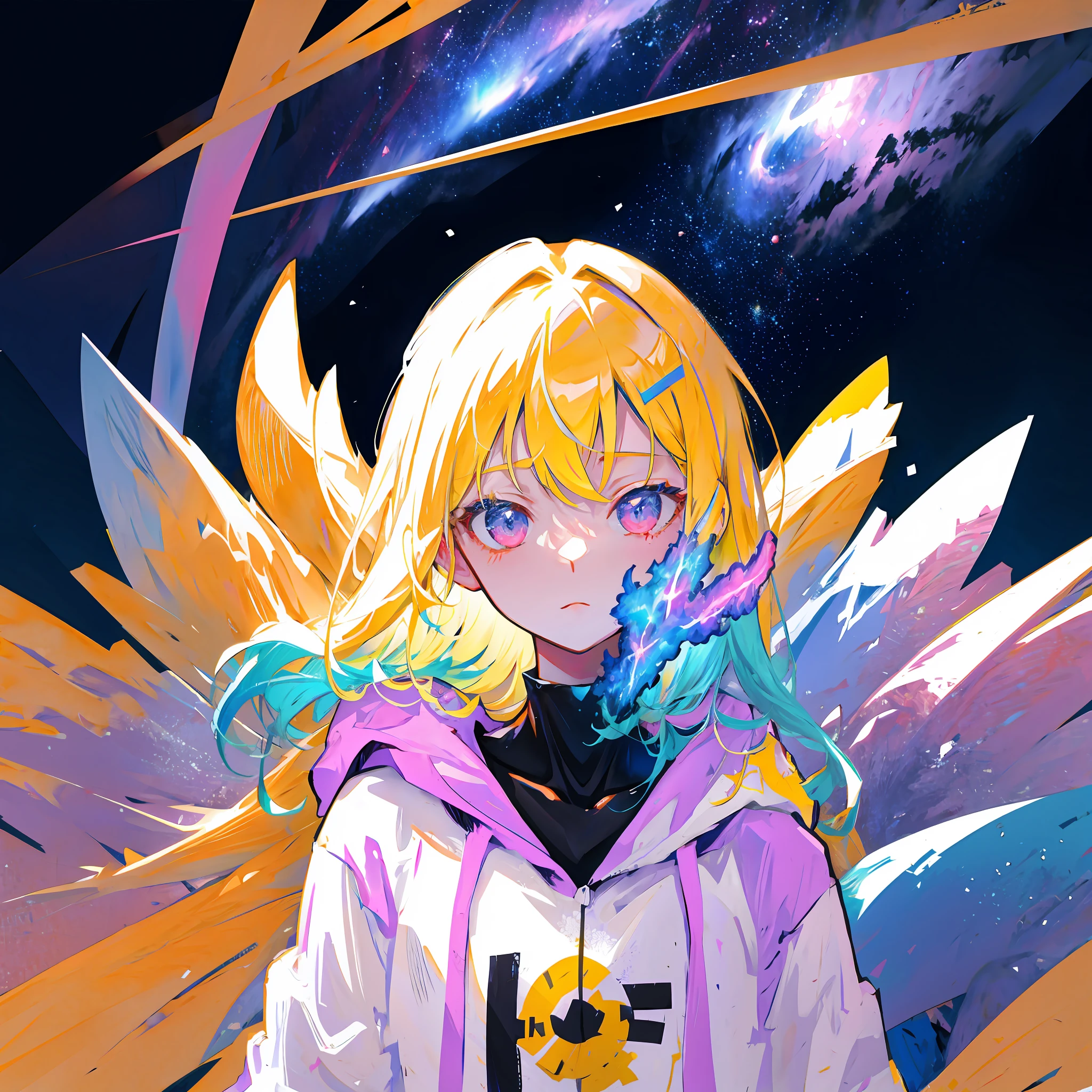 frame,Colorful,Wrapped in a nebula,Hand drawn anime style,No one in the background