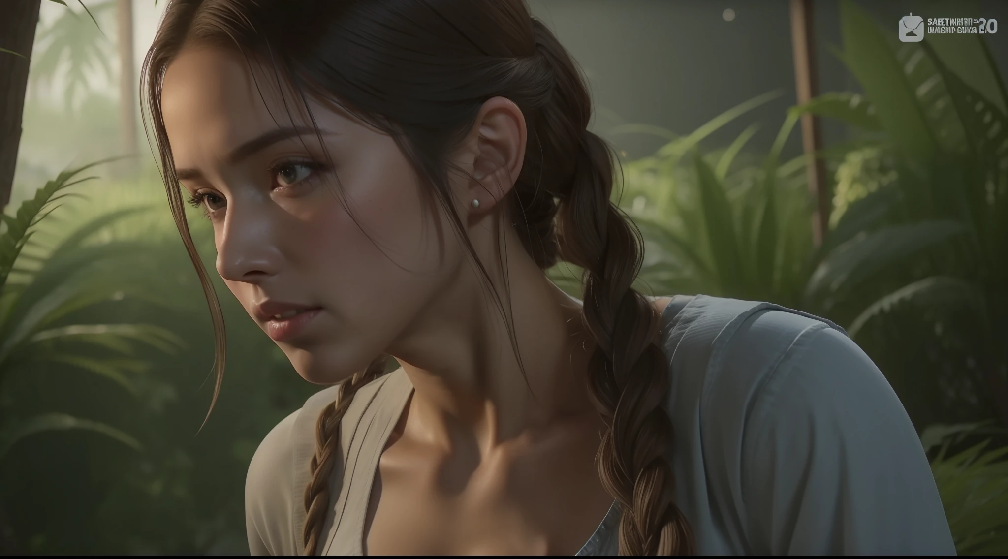 Bela jovem Ellen em capuz e saia plissada do jogo The last of us parte 1, Jogo, Hiper realista, 14 anos, corpo de modelo, seios pequenos, beautiful breasts, cabelo longo, braided hair, pernas longas, 8k, sem calcinha, foco na detalhada