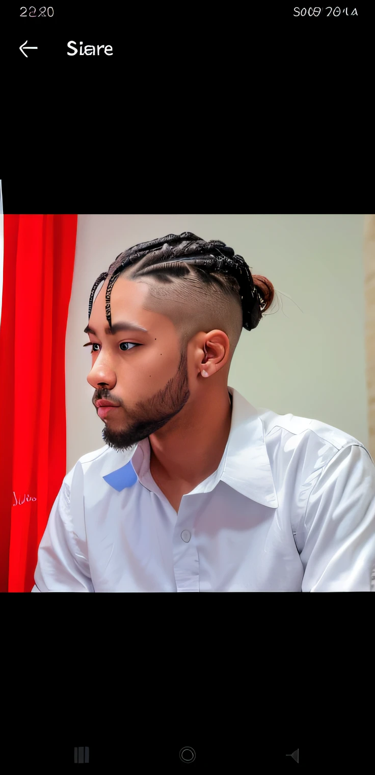 There is a man with braided hair and a white shirt, Trend on the artist, Tendance Artstayion, album photo, high quality portrait, Salut Mark ( Akwaaba Tommy ), Dans le style de Davey Adesida, album artwork, taken in the early 2020s, photo shoot, Trend on artistation, Portrait en gros plan