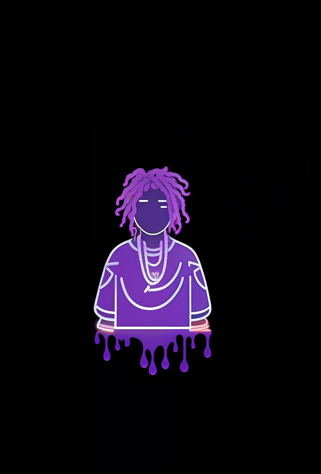 a purple neon sign of a woman with dreadlocks and a necklace, Drippy, Lil Uzi Verde, toxic drips, arte limpa, Trippie assustado, contorno neon, chefe keef, album art young thug, pingou, Pinga, gotejamento de tinta neon, roxo bebeu, epic art style, luz negra, gotejar, Jovem bandido, 2d illustration