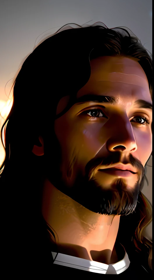 add_detail:1, realistic image of Jesus Christ, add_detail:light and distant light from heaven above the head