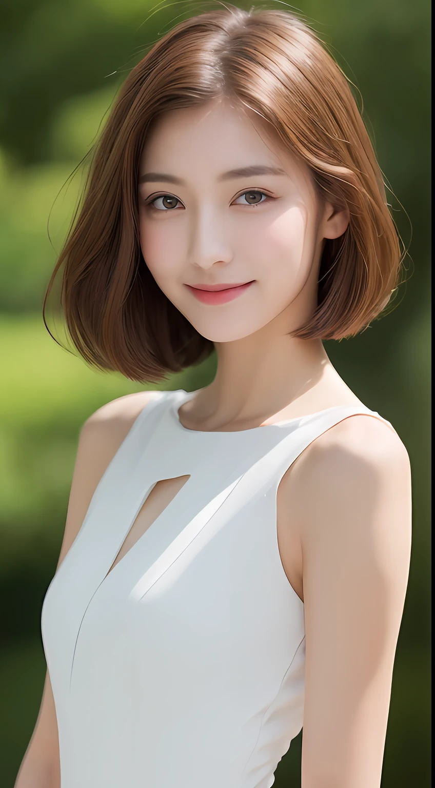 ((Best Quality, 8K, Masterpiece: 1.3)), 1 Girl, Slim Abs Beauty: 1.3, (Hairstyle Brown Hair Shortcut, Big: 1.2), Dress: 1.1, Super Slender Face, Delicate Eyes, Double Eyelids, Smile, Home, Raw Photo