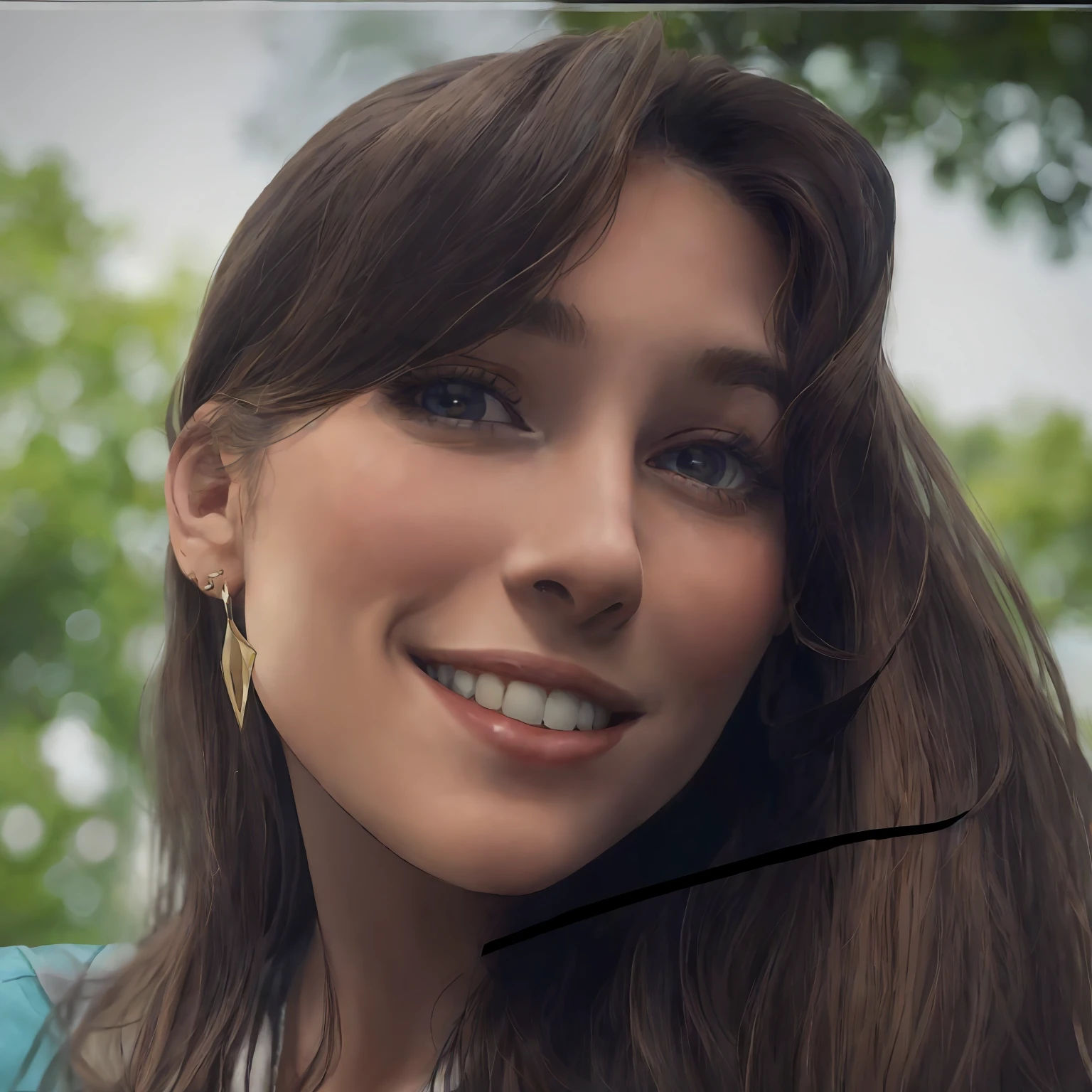 Smiling woman with long brown hair and earrings on her head, 3 0 years old woman, 30 years old woman, 30-year-old french woman, Looks like Laura Barriales, smiling and looking straight, Gorgeous Latino face, a photo of woman, alanis guillen, frontal picture, headshot profile picture, Close-up headshot