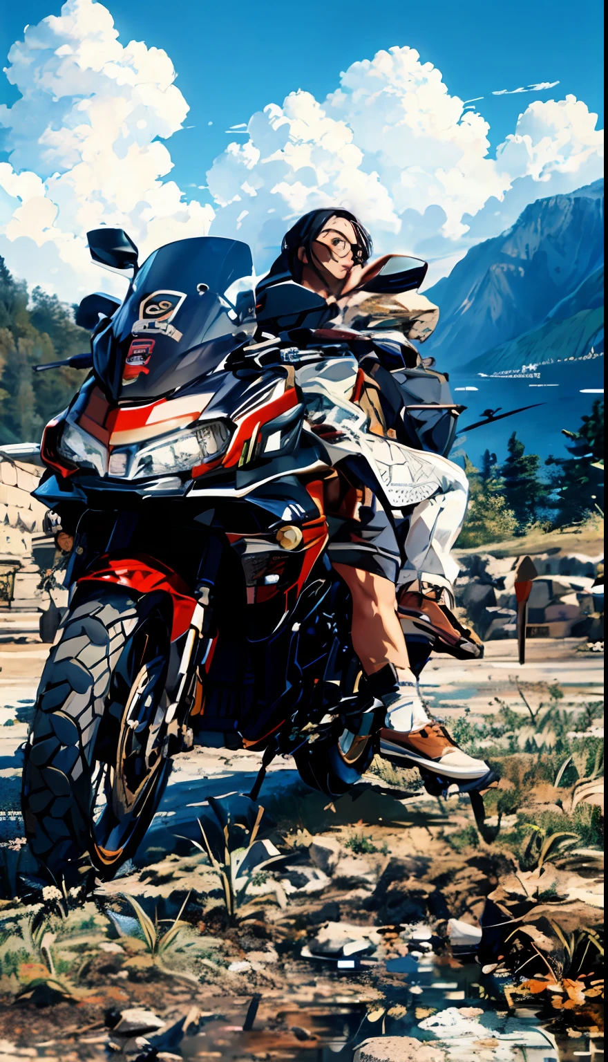 absurdres, highres, ultra detailed, motorcycle,
BREAK
, color blocking, bold contrasts, geometric shapes, flat colors, minimalist design, modern aesthetic, striking visuals
BREAK
, mosaic art, small pieces, colorful tesserae, intricate patterns, tiled designs, durable surfaces, time-honored techniques
BREAK
, exploring new destinations, cultural immersion, wanderlust, breathtaking sights, global adventures, memorable experiences