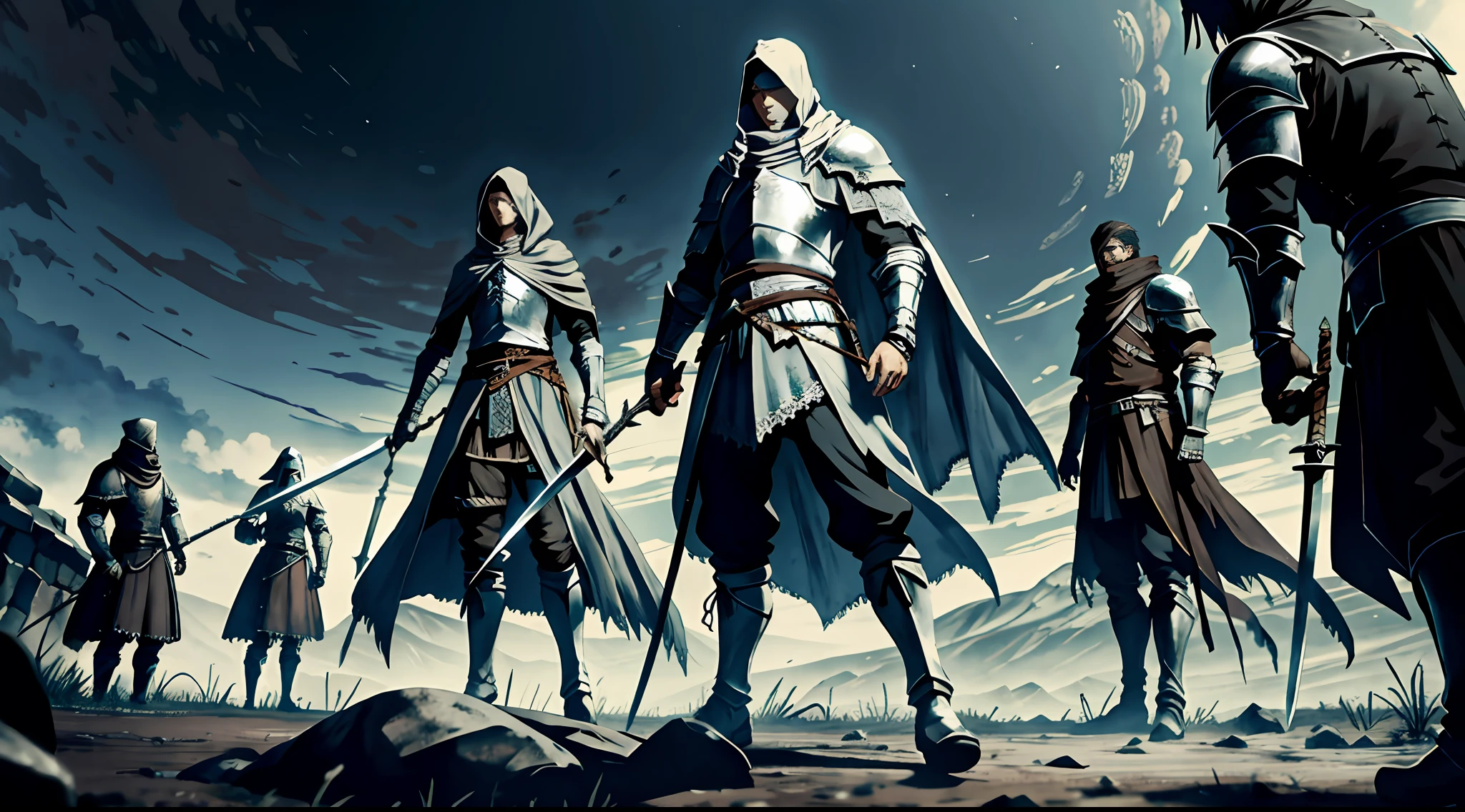 melancolia, Lothric's knight holding Lothric's sword in a guard position, terra seca, frio, qualidade ultra hd 4k