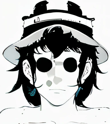 a black and white image of a person wearing a hat, character with a hat, Akiyuki Shinbou, Jotaro, Jotaro Kujo, he is wearing a hat, Ozabu, rosto sombreado, inspired by Kawabata Ryūshi, cel sombreado, Highley rosto detalhado, inspirado em Ryuzaburo Umehara