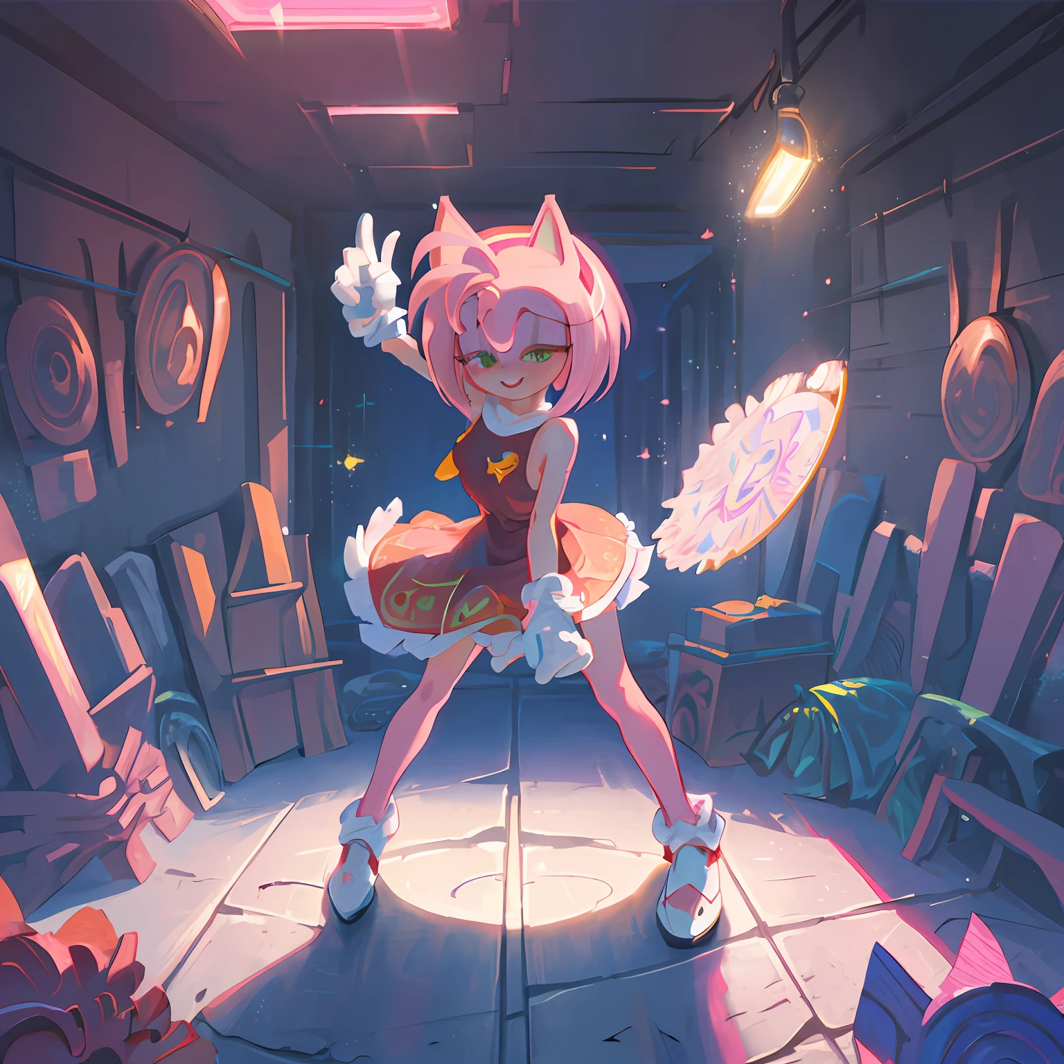 (masterpiece, best quality:1.1),fantasy,  intricate,  illustration  ,soft lighting,specular lighting,
1girl, solo, no dress, pink skin,detailed eyes,
amy rose,  looking at viewer, smile, dynamic pose,  sonic \(series\),  bedroom, NSFW, naked, pussy, vagina, squatting, spread legs, heart eyes, blushing