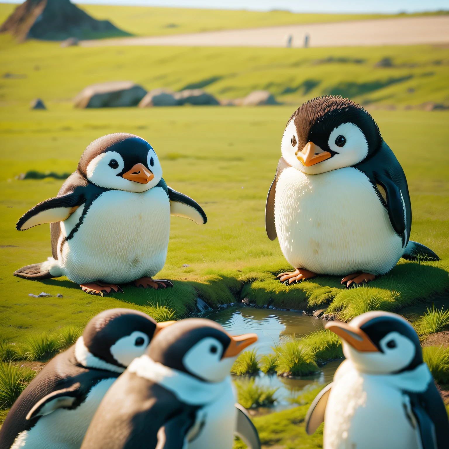 adventure、grass field、Cute Penguins