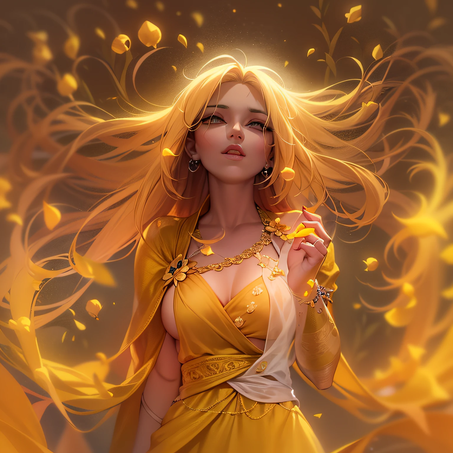 garota, olhos amarelos, deusa, roupa branca, benevolente, yellow sky, pedras amarelas, yellow particles, roupas curtas, coxas grandes, delicate hands, cabelos longos, cabelos brancos, deusa do sol, portal amarelo, poder amarelo, magic effects, arremessando a lua, crystal water, half pants