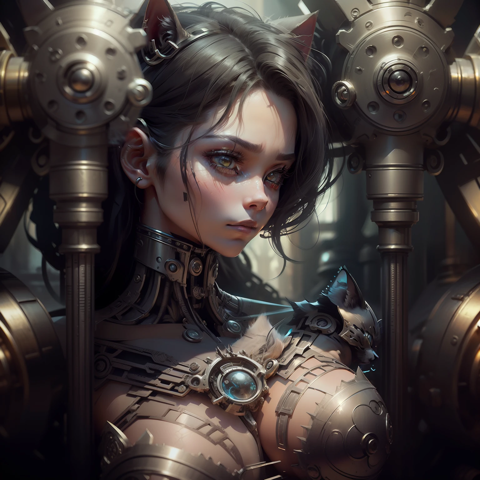to8contrast style, a cute smoky kitten made out of metal, (cyborg:1.2), ([tail | detailed wire]:1.3), (intricate details), hdr, (intricate details, hyperdetailed:1.2), cinematic shot, vignette, centered, by Stray game, (the most beautiful portrait in the world:1.5)