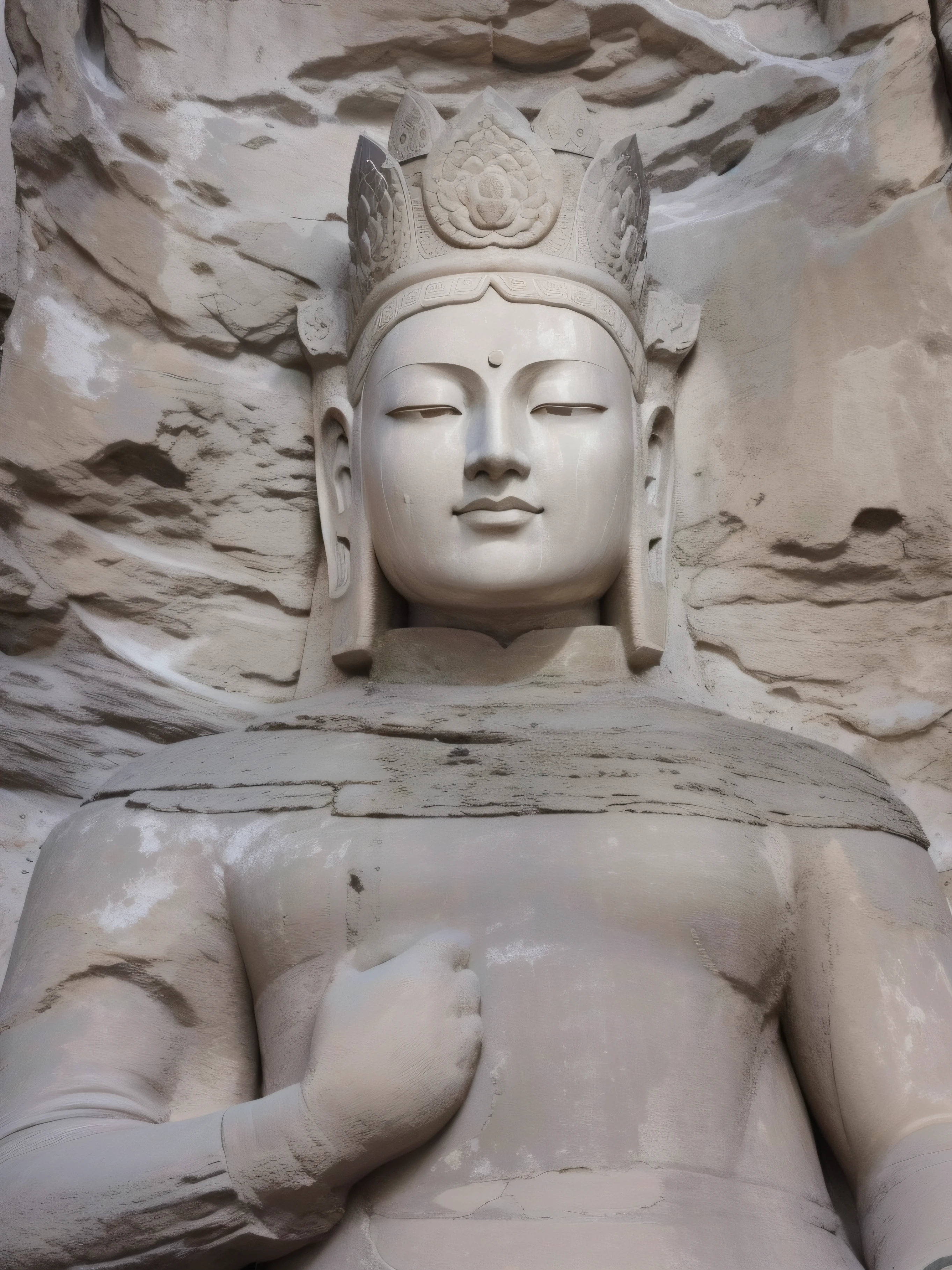 Arafeld Buddha statue in front of the cliff, a Buddhist Buddha, Buddha, qiangshu, Buddhist, huge statues, stone statue, The ruins of the giants, ancient”, Buddhism, Xianxia, large stone statues of heroes, Guanyin, stone statue, ruanjia, Giant sculpture, Ancient Chinese architecture, buddhist art, ancient city of white stone，giant clay statue, large temples, huge statues, photograph taken in 2 0 2 0, Buddhism, a massive celestial giant god, Guanyin, floating in a powerful zen state, it is very huge, Buddhist, Ancient Chinese architecture, Mesmerizing and imposing ，photograph taken in 2 0 2 0, The stonework，Copper-colored face，Copper，Copper-colored facial skin，Copper-colored facial fullness, peaceful expression，Realphotos，8K quality，hyper HD