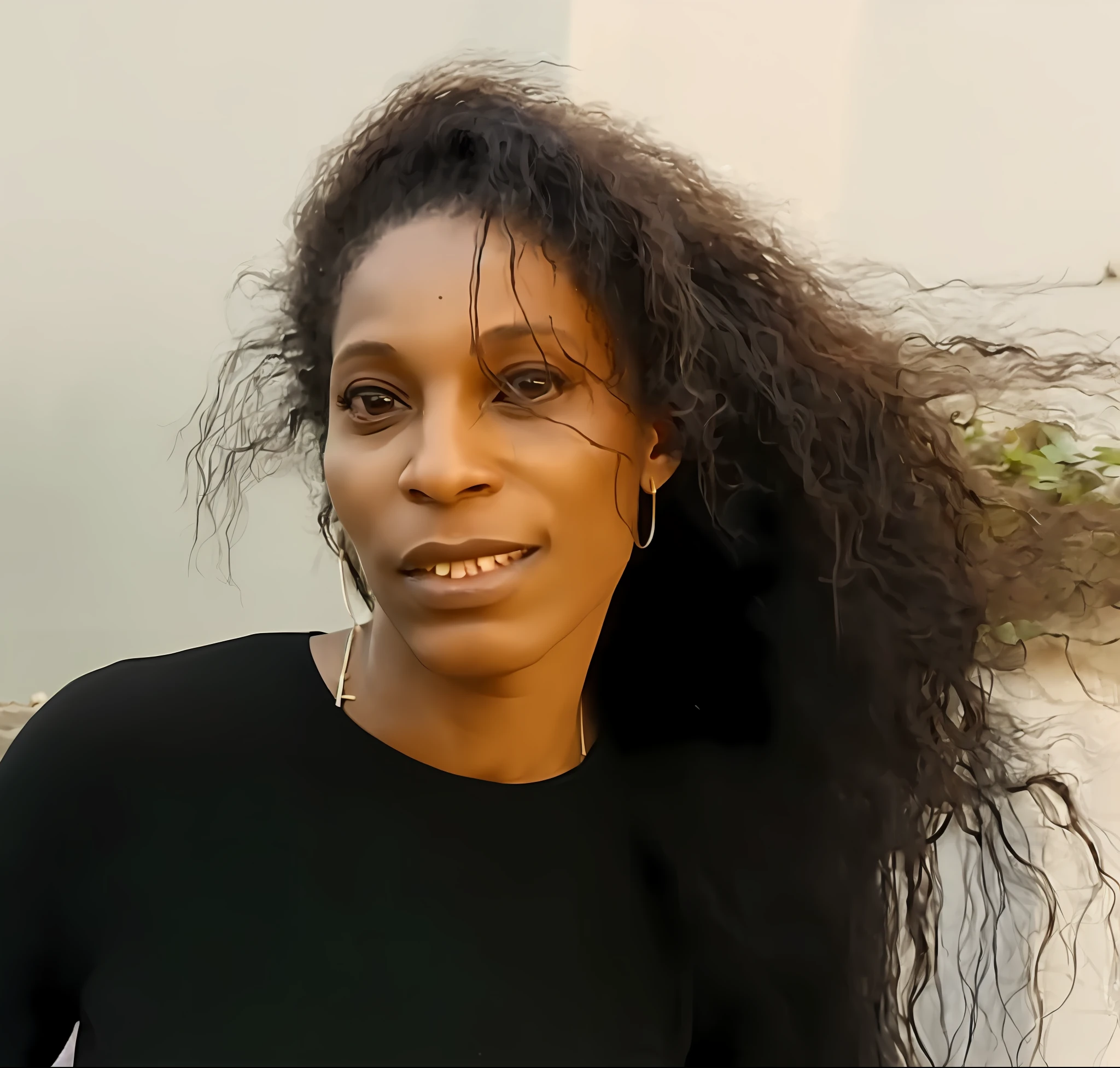 there is a woman with long hair standing outside with a cell phone, malika favre, taken in the early 2020s, photo of a black woman, aida muluneh, imane anys, virginie ropars, 30-year-old woman from cuba, 30-year-old french woman, camille vivier