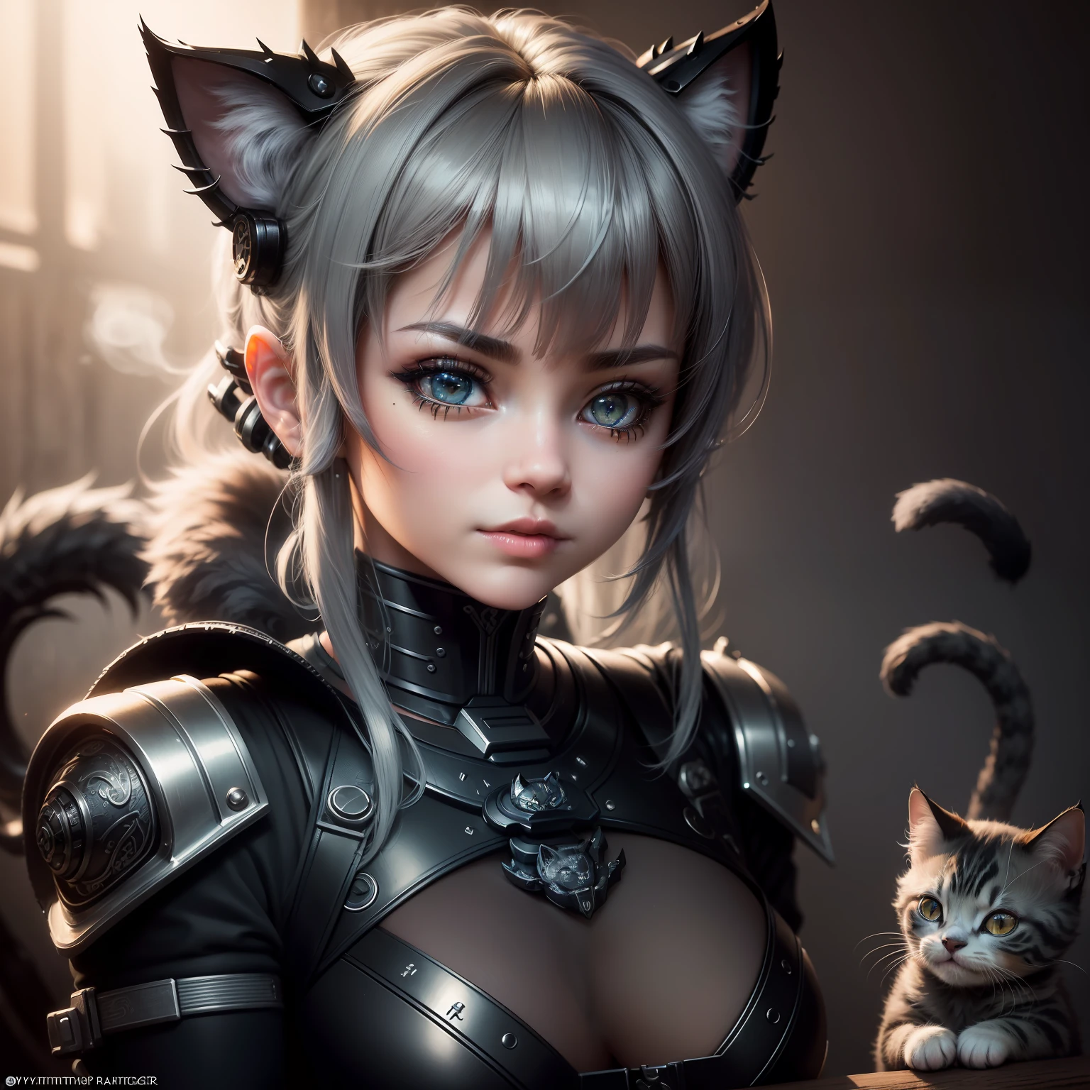 A woman in a cat suit with a cat on her shoulder - SeaArt AI